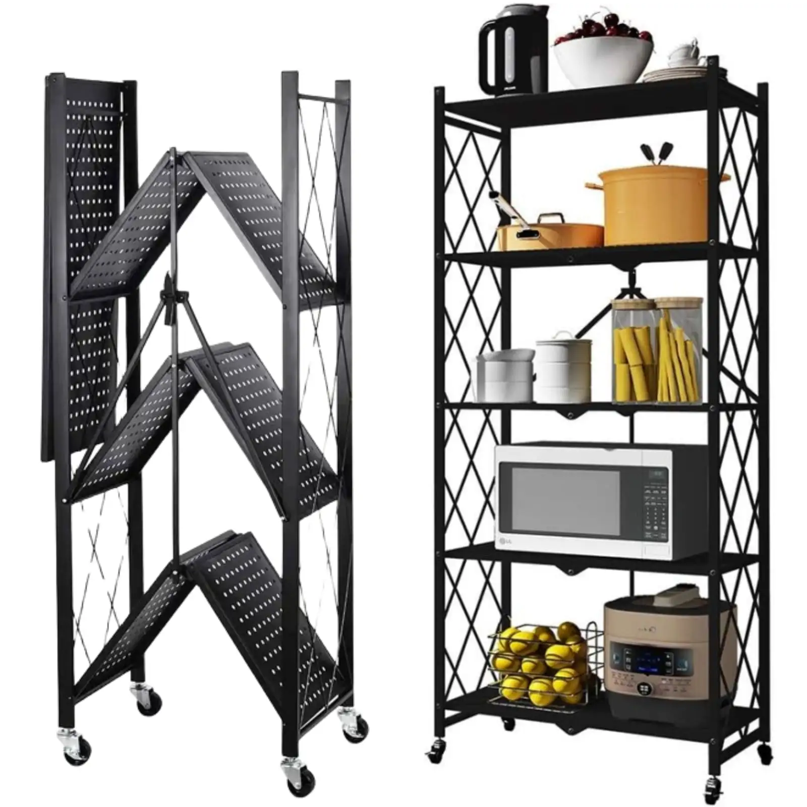 5-Tier Wire Storage Shelves. Adjustable Shelving Units with Wheels. Steel Metal Storage Rack for Kitchen Pantry Closet Laundry. Durable Organizer Garage Tool Storage Shelf