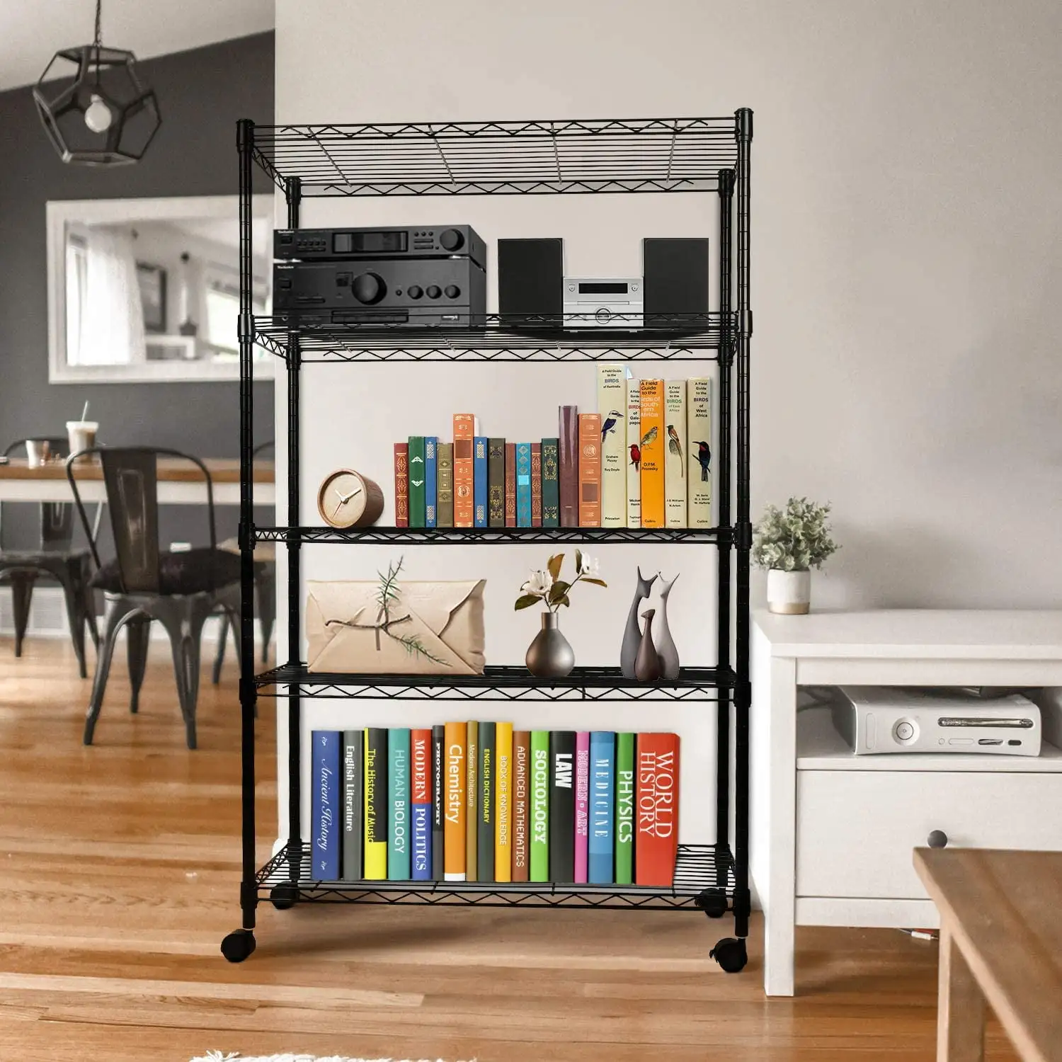 5 Tiers Shelving Unit with Shelf Liners Set of 5.Heavy Duty Storage Rack with Steel Wire Shelves.Shelving Units and Storage for living room Kitchen and office.Black