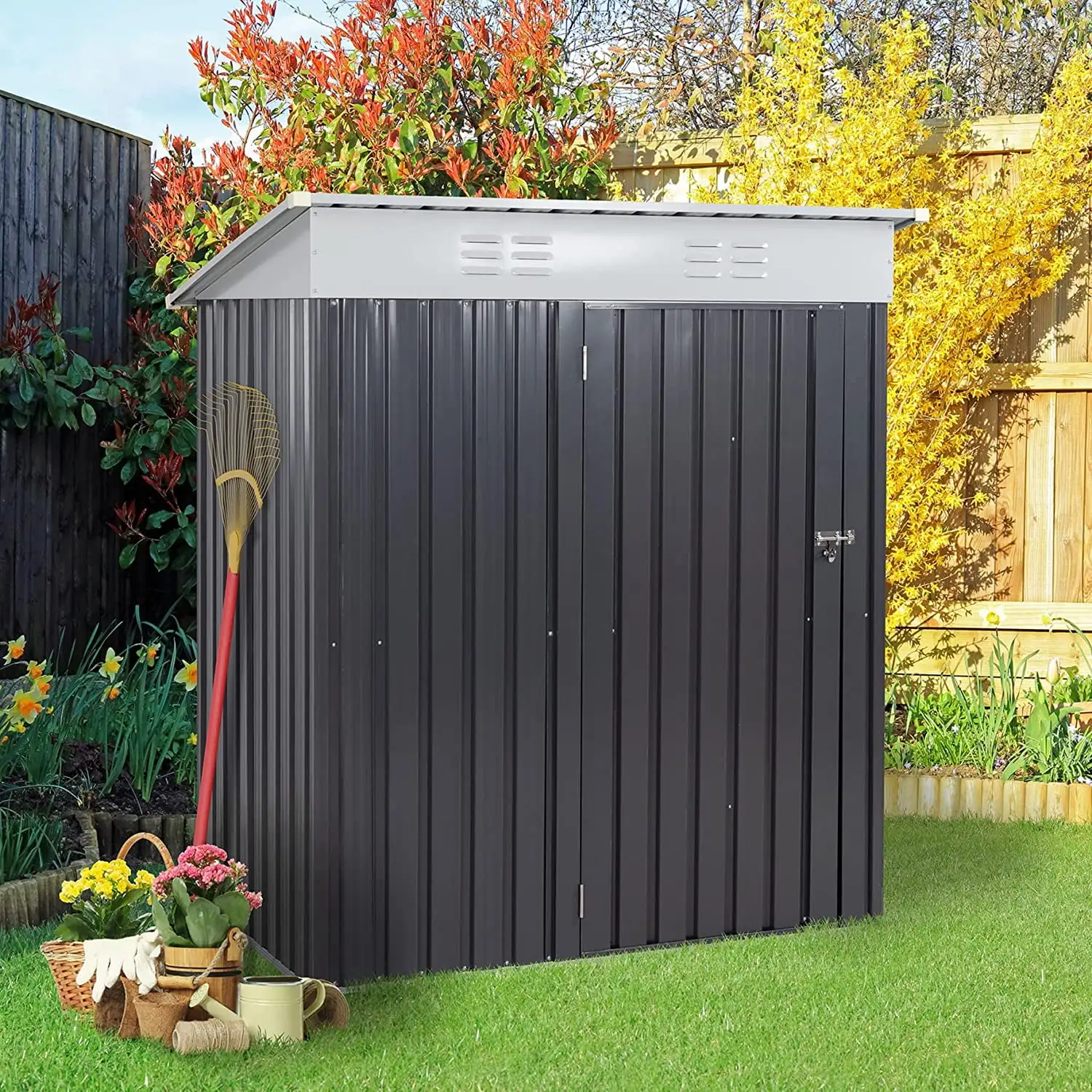 5 X 3 X 6 Ft Outdoor Storage Shed Clearance With Lockable Door Metal Garden Shed Steel Anti-Corrosion Storage House Waterproof Tool Shed For Backyard Patio. Lawn And Garden (Dark Gray)