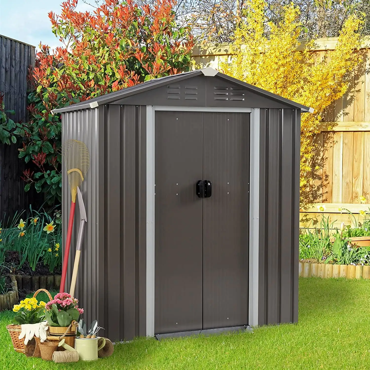 5 X 3 X 6 Ft Outdoor Storage Shed Clearance With Lockable Door Metal Garden Shed Steel Anti-Corrosion Storage House Waterproof Tool Shed For Backyard Patio. Lawn And Garden (Gray)