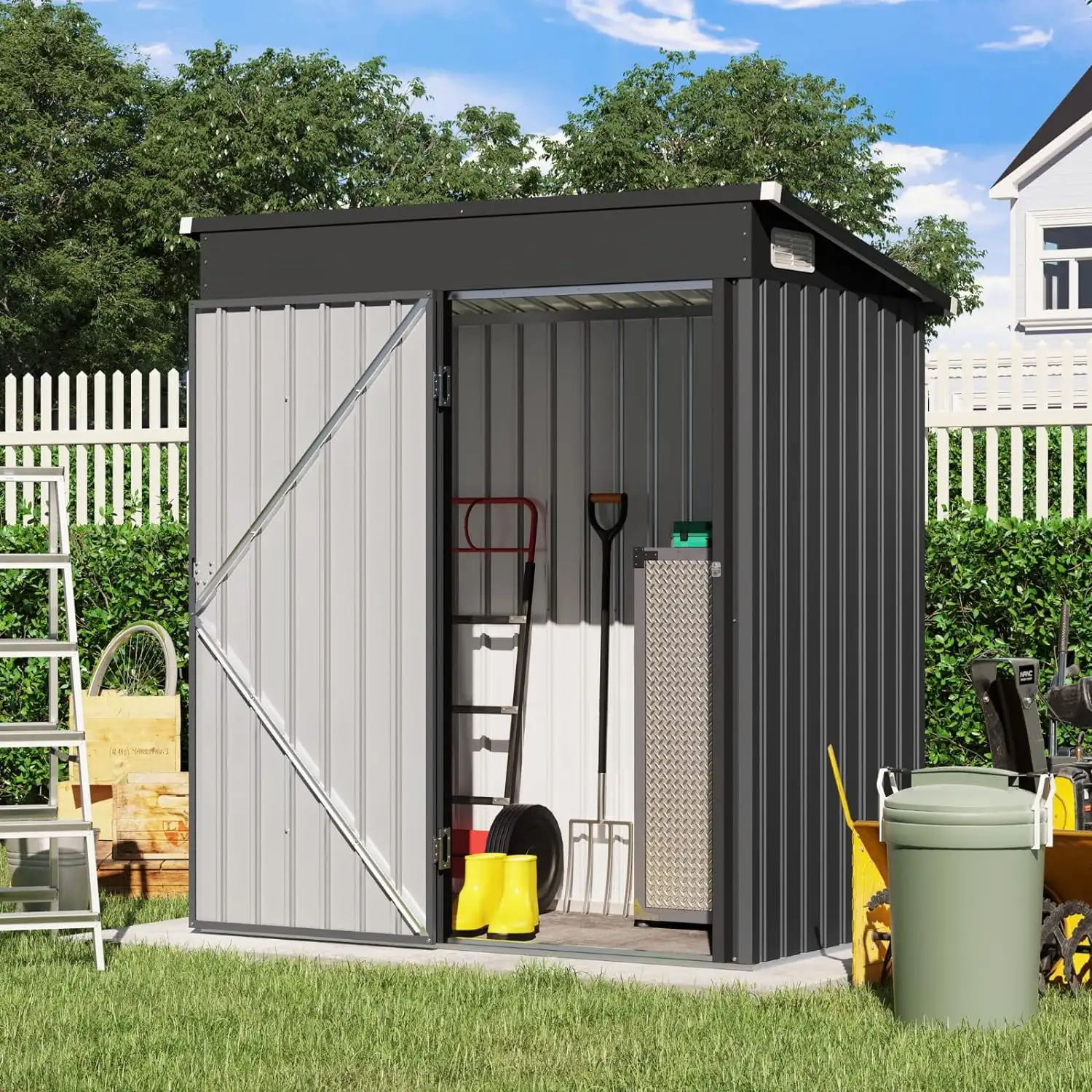 5'X3' Outdoor Storage Shed. Galvanized Metal Steel Garden Shed W/Lockable Door. Small Waterproof Storage Shed For Backyard. Patio. Lawn (55.31 X 30.12. Black)