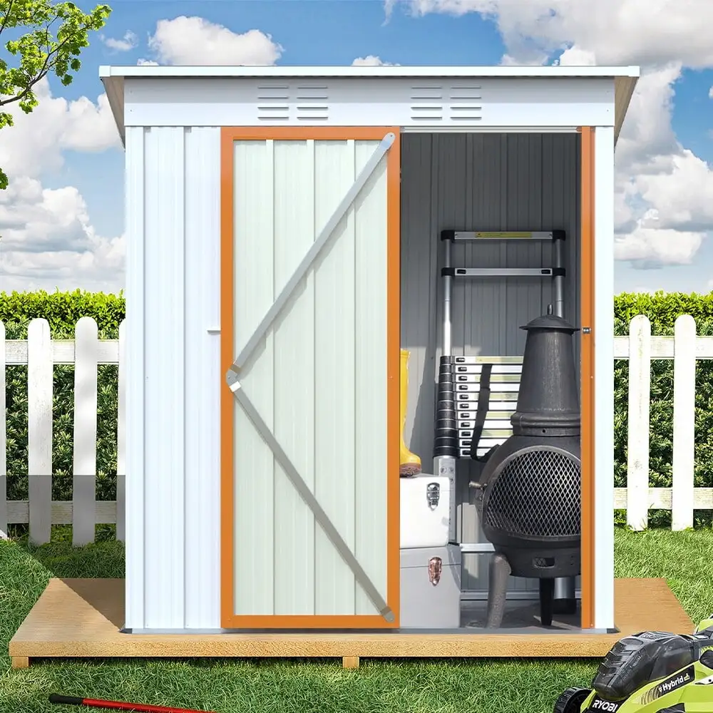 5 ft. W x 3 ft. D Galvanized Metal Sheds and Outdoor Storage Shed. Patio Lawn Tool Sheds White