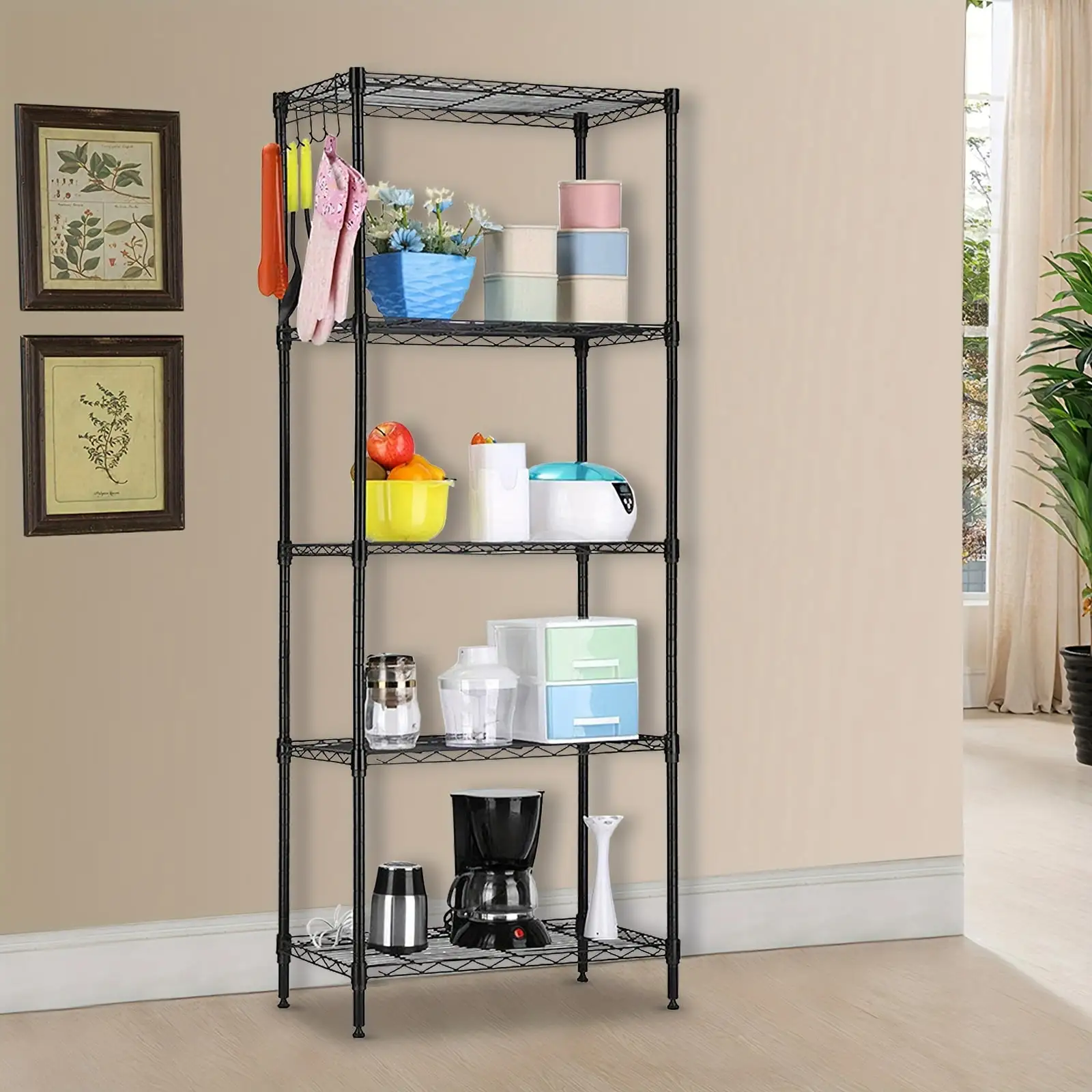 5-layer Metal Shelf. Storage Rack. Display Rack. 21.26*11.42*59.06inch Black Shelf. Can Be Assembled. Heavy Duty Storage Shelf