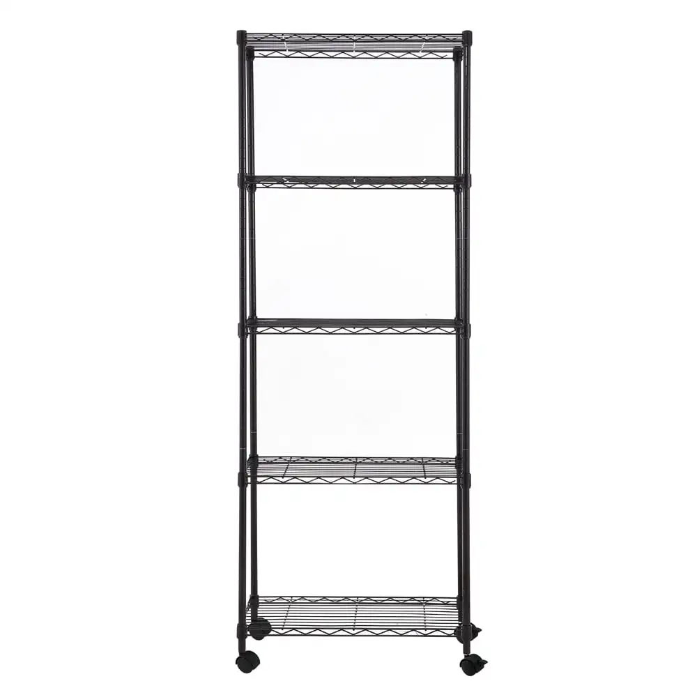 5 tier black coating shelving unit with 4 casters 14x30x59in