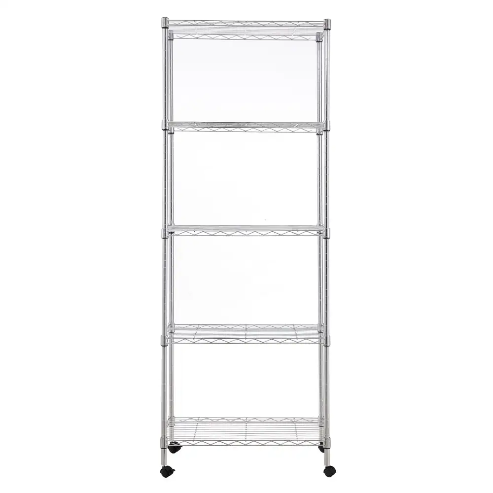 5 tier chrome utility wire shelving unit with 4 casters 14x30x59in