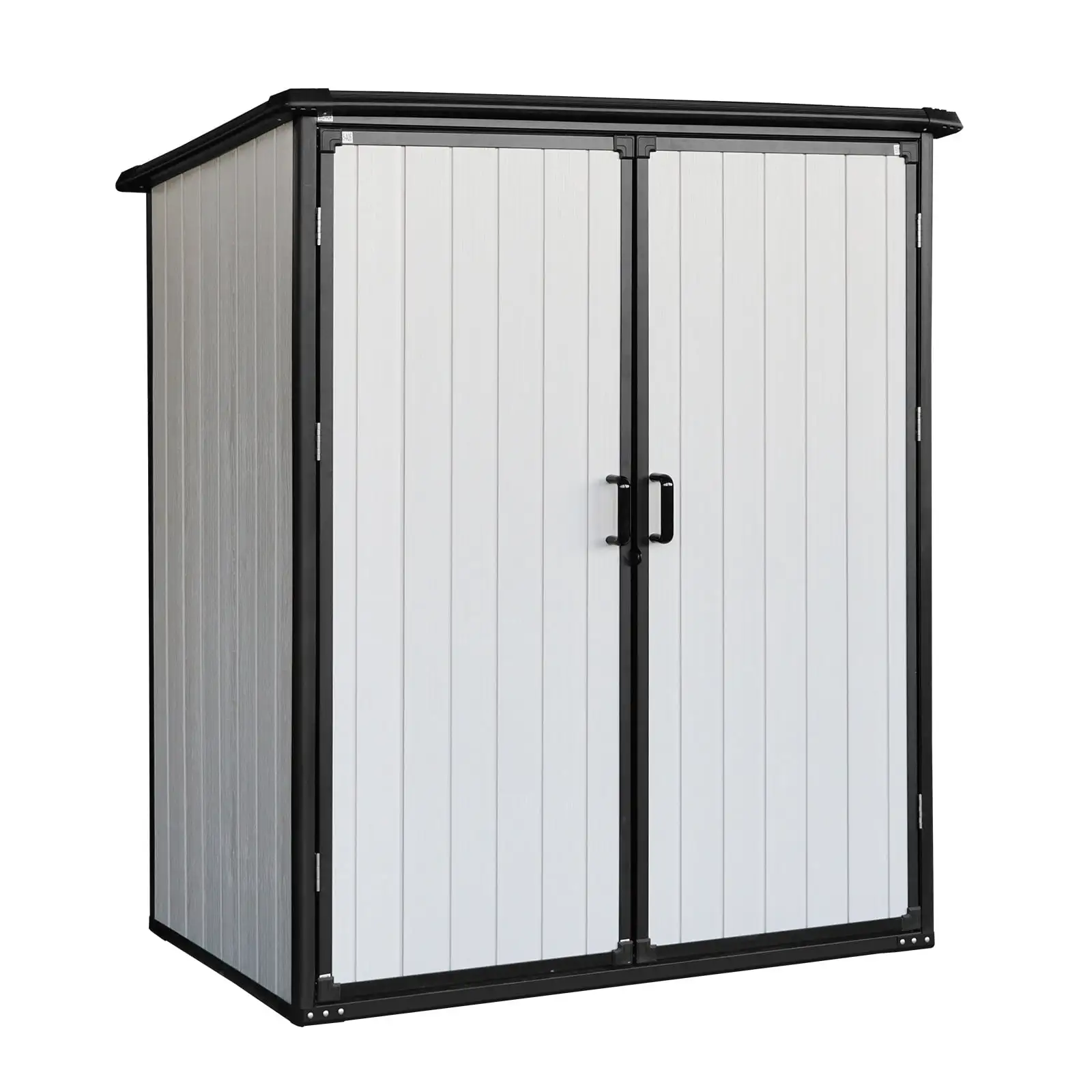 5 x 3 FT Resin Storage Shed. Outdoor Plastic Shed with Floor. Resin Backyard Garden Storage Shed for Tools. Patio Furniture. Pool Accessories. Black