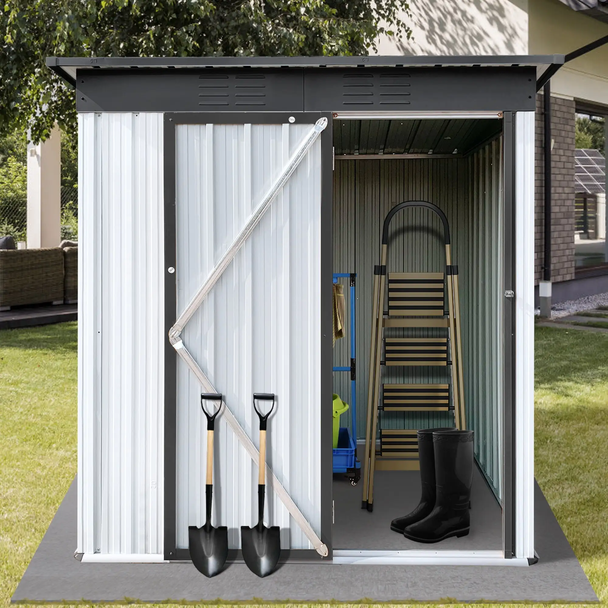 5' x 3' Outdoor Metal Storage Shed. Garden Shed for Tools. Trash Can. Storage Shed with Single Lockable Door. for Backyard. Patio. Lawn. D6643