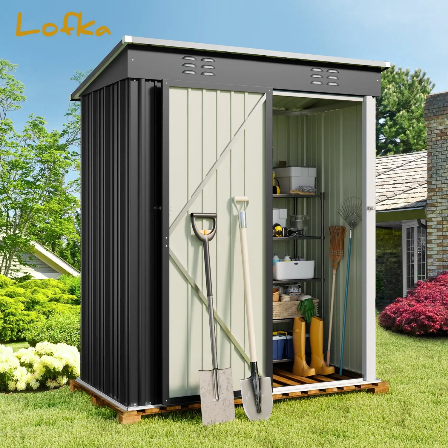 5' x 3' Outdoor Storage Shed. Metal Outdoor Storage Cabinet with Single Lockable Door. Waterproof Tool Shed.Gray