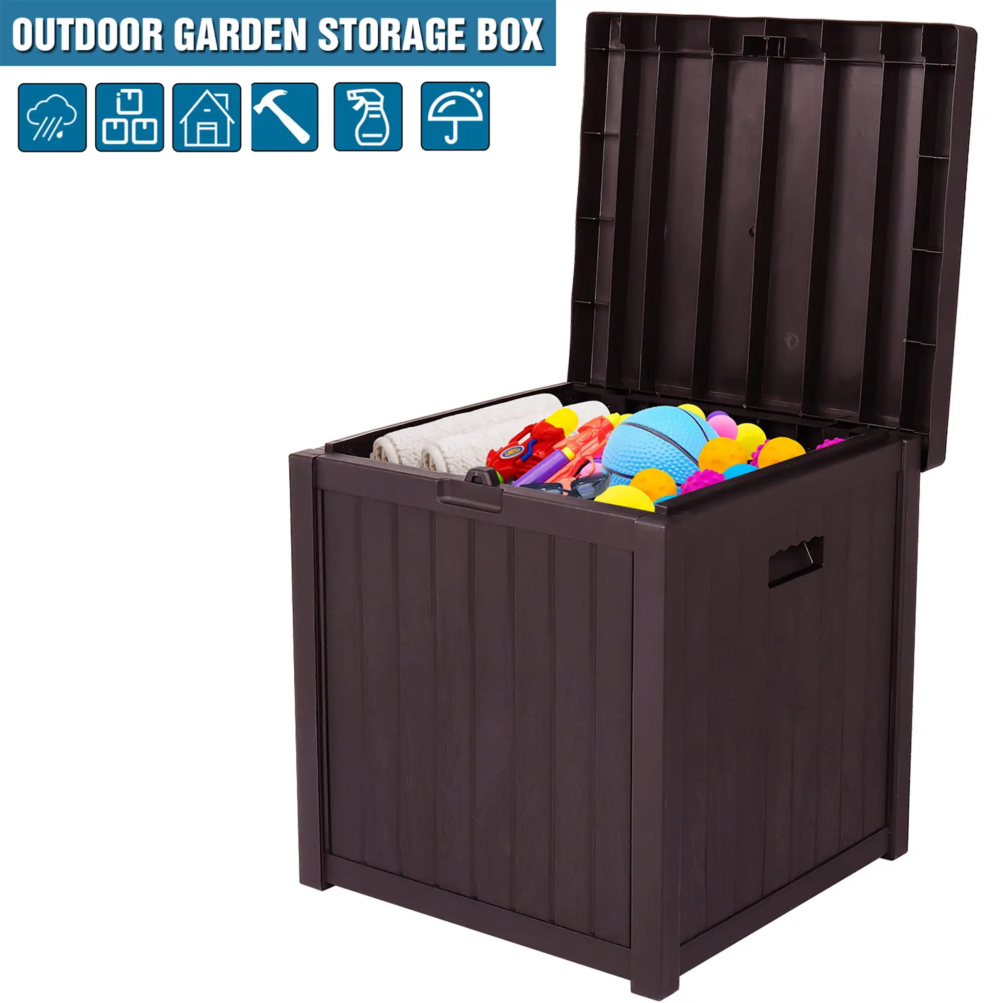 51 Gallon Patio Box. Medium Outdoor Deck Box Waterproof. Storage Box Bench for Outside Load-bearing 440lbs. Brown