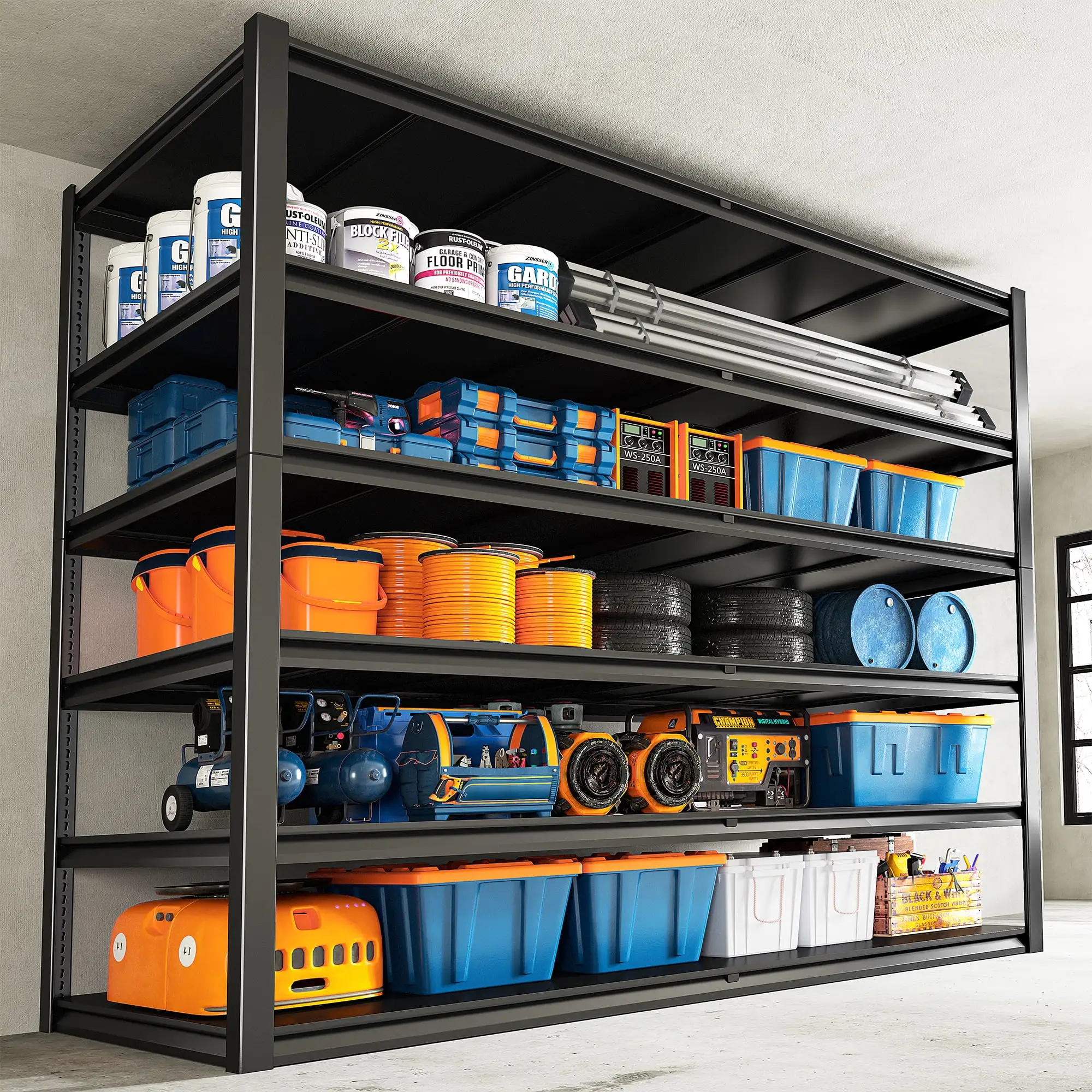 55W Shelving Unit 84 H Garage Shelving Heavy Duty Metal Shelves for Garage 3500LBS Metal Storage Rack and Shelf Wide Industrial Shelving Adjustable Garage Shelf 6 Tier Shelving Units.Black