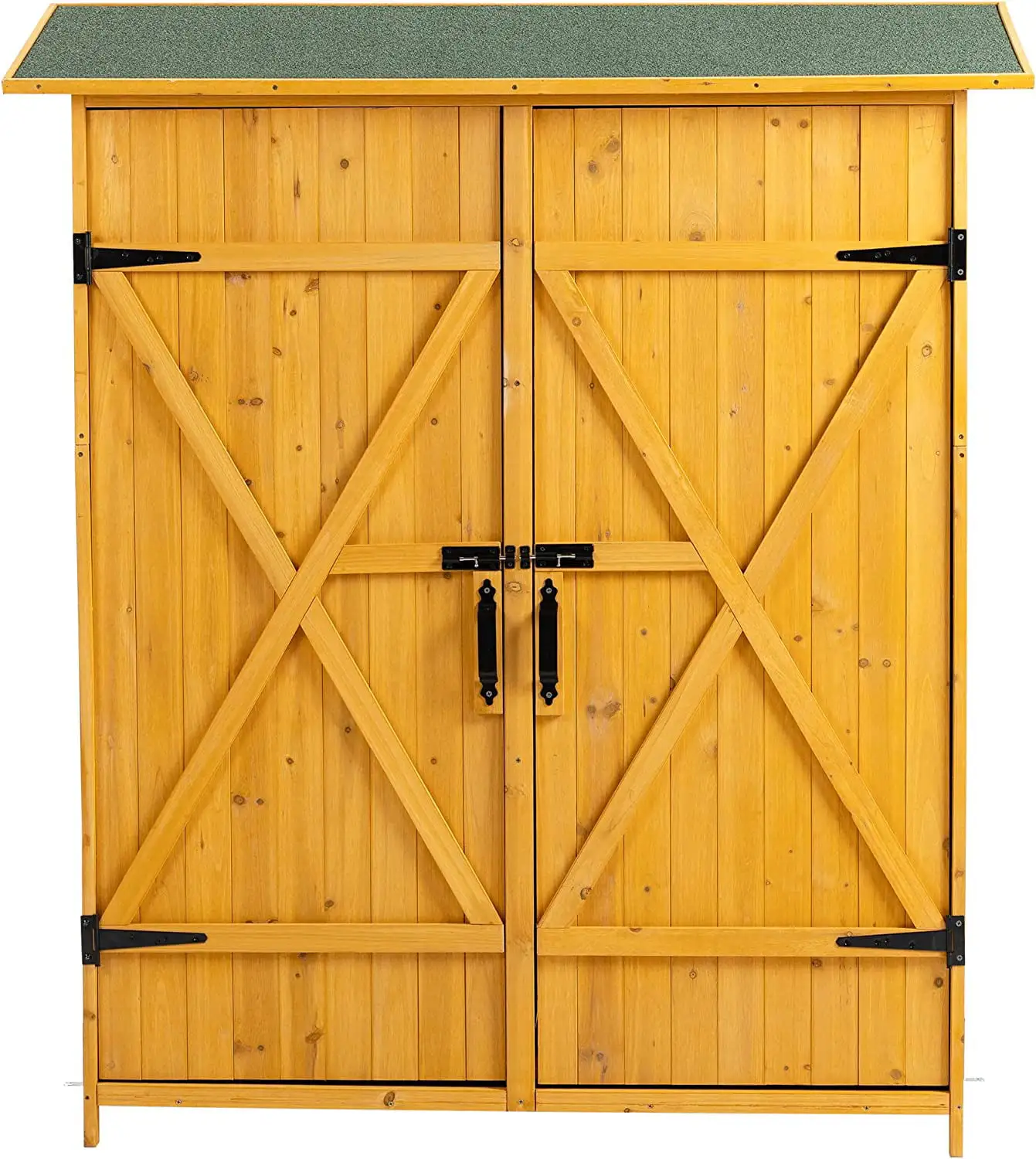 56 L x 19.5 W x 64 H Outdoor Storage Shed with Lockable Door. Wooden Tool Storage Shed w/Detachable Shelves & Pitch Roof. Natural