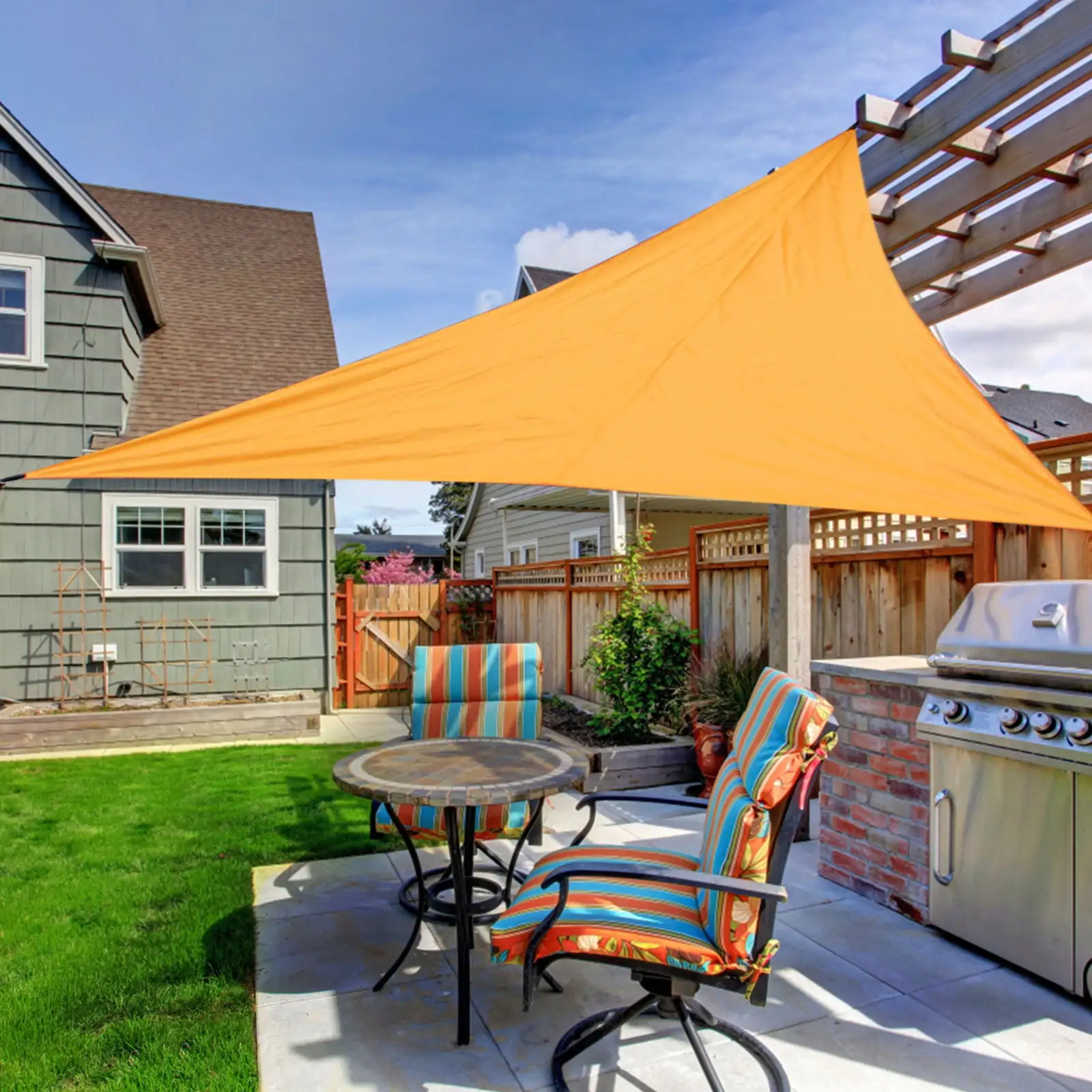 Sun Canopy Shade Sail. 13'x13'x13' Sand Triangle UV Block Canopy Awning Shelter Fabric Cloth Screen for Outdoor Patio Garden Backyard ActivitiesSun Shade Canopy UV Block Awning