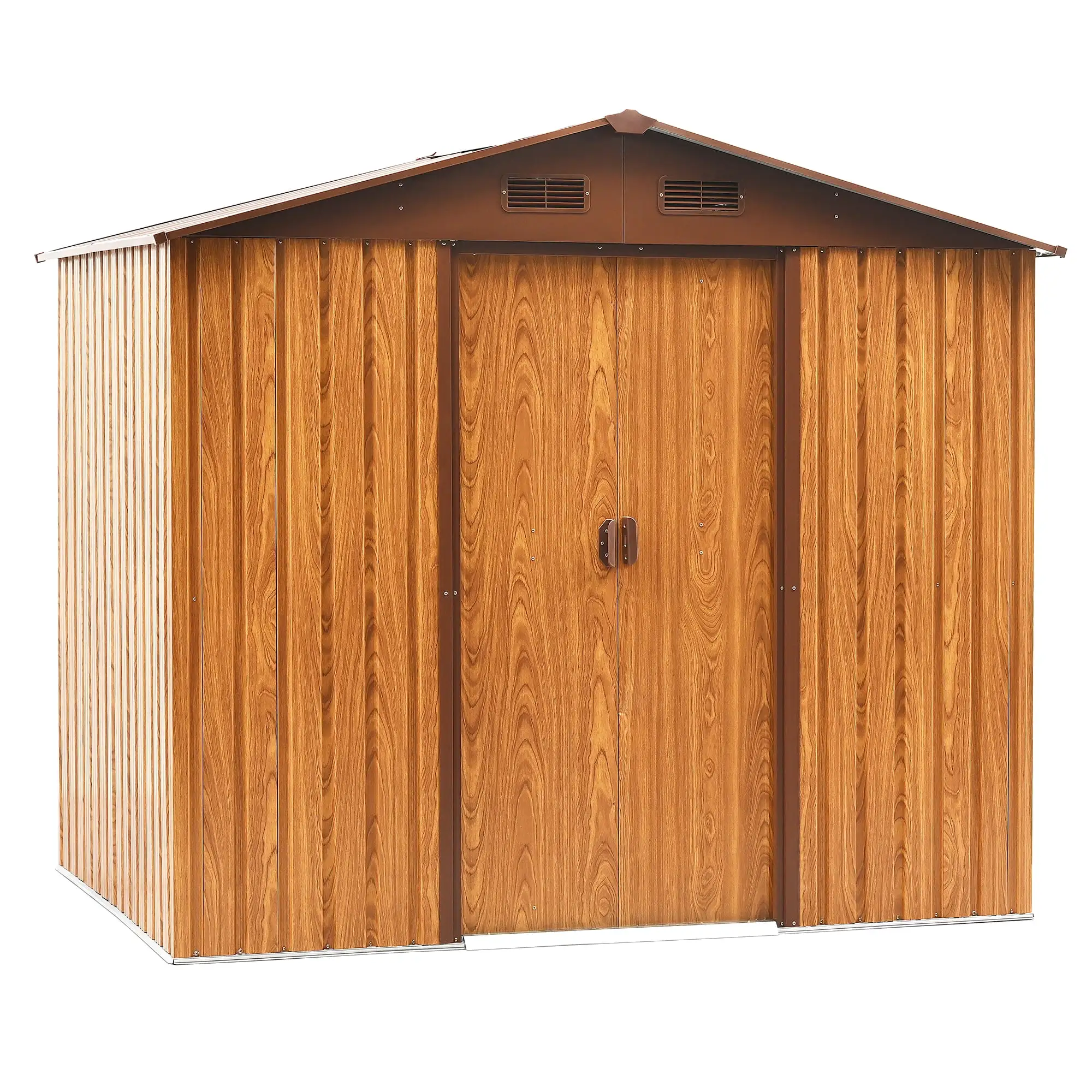 8 ft. W x 6 ft. D Wood Grain Metal Storage Shed with Sliding Lockable Doors (50 sq. ft.)