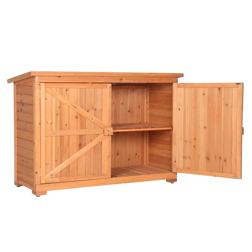 38 Outdoor Storage Cabinet. Wooden Yard Garden Tool Shed with Double Doors and Shelves