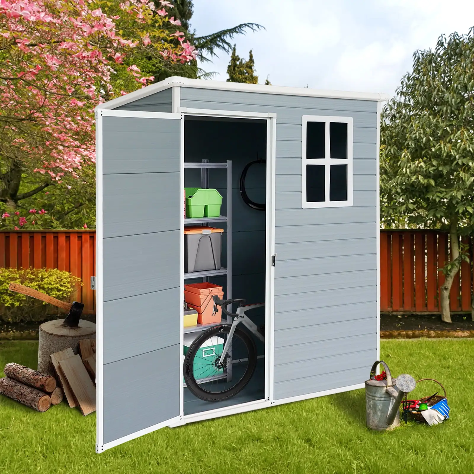 5ft x 3ft Outdoor Storage Shed. Waterproof UV Protection Storage House Garden Resin Shed With Lockable Door For Garden Backyard Patio Lawn