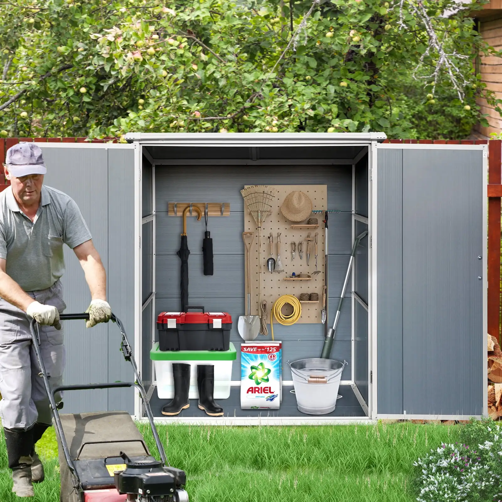 5x3FT Outdoor Storage Shed Waterproof Resin Cabinet with Lockable Doors for Bikes and Patio Furniture