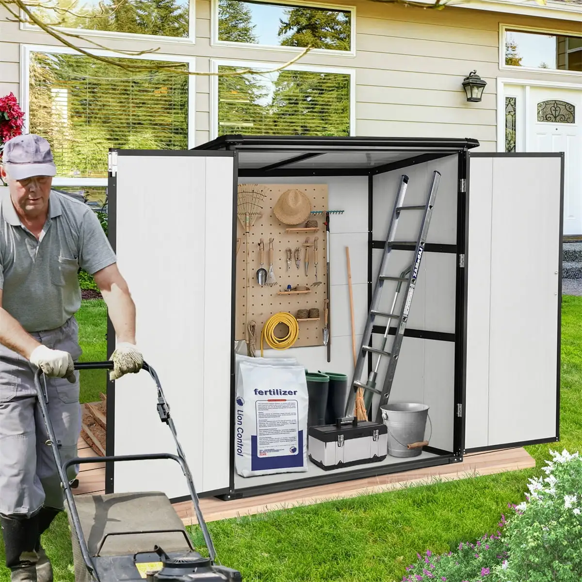 5x3FT Outdoor Storage Shed. Waterproof Resin Cabinet with Lockable Doors for Bikes and Patio Furniture