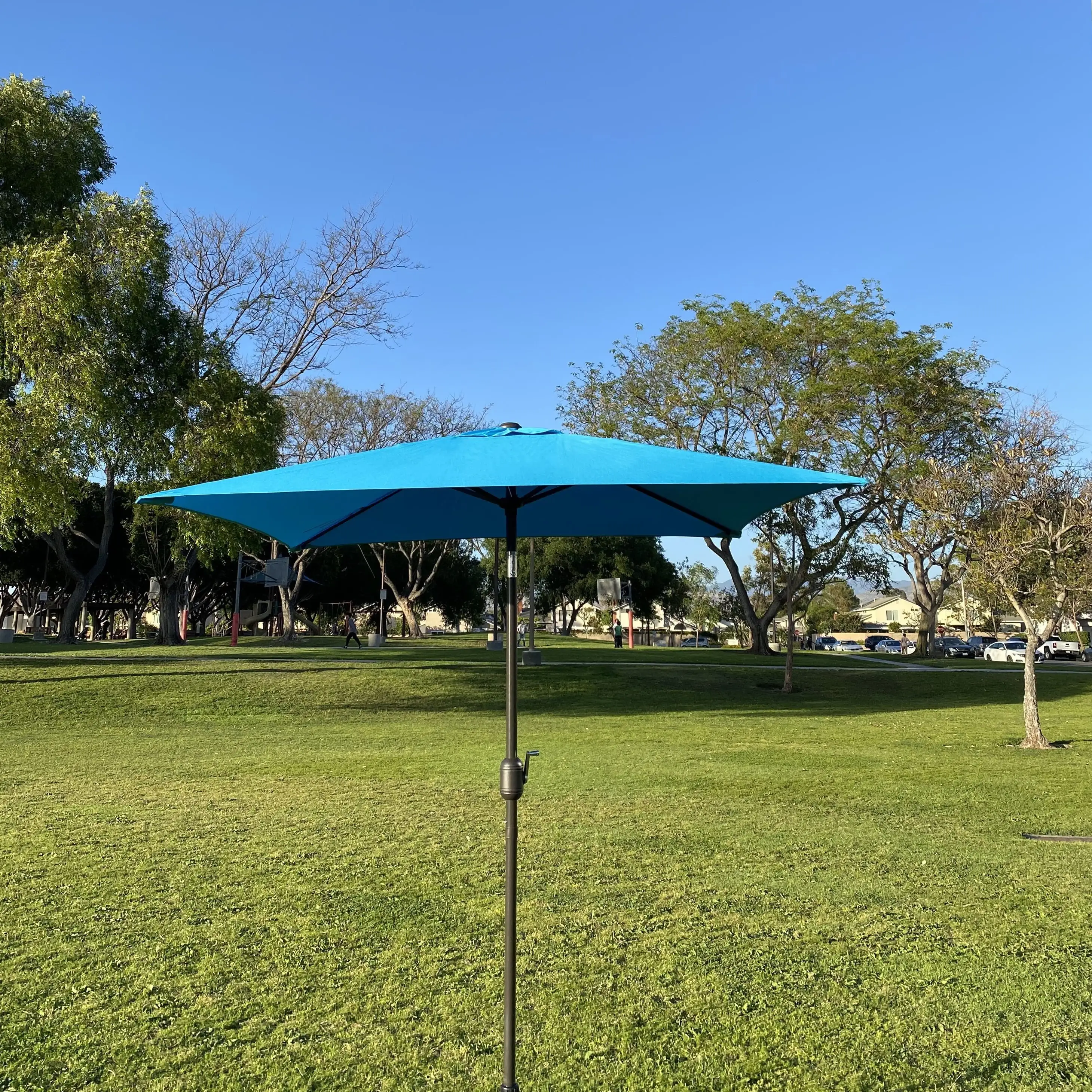 6.5 Square Patio Umbrella with Tilt and 4 Sturdy Ribs . Aqua Color Blue