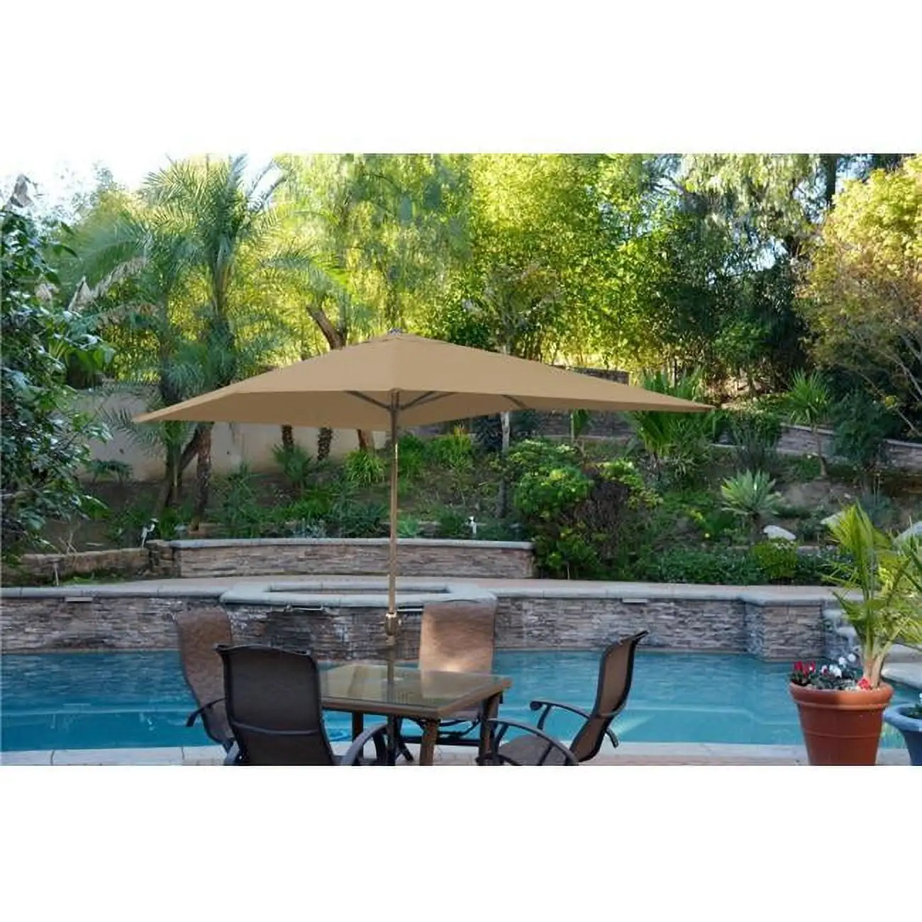 6.5 x 10 ft. Aluminum Patio Market Umbrella Tilt with Crank - Brown Fabric & Bronze Pole