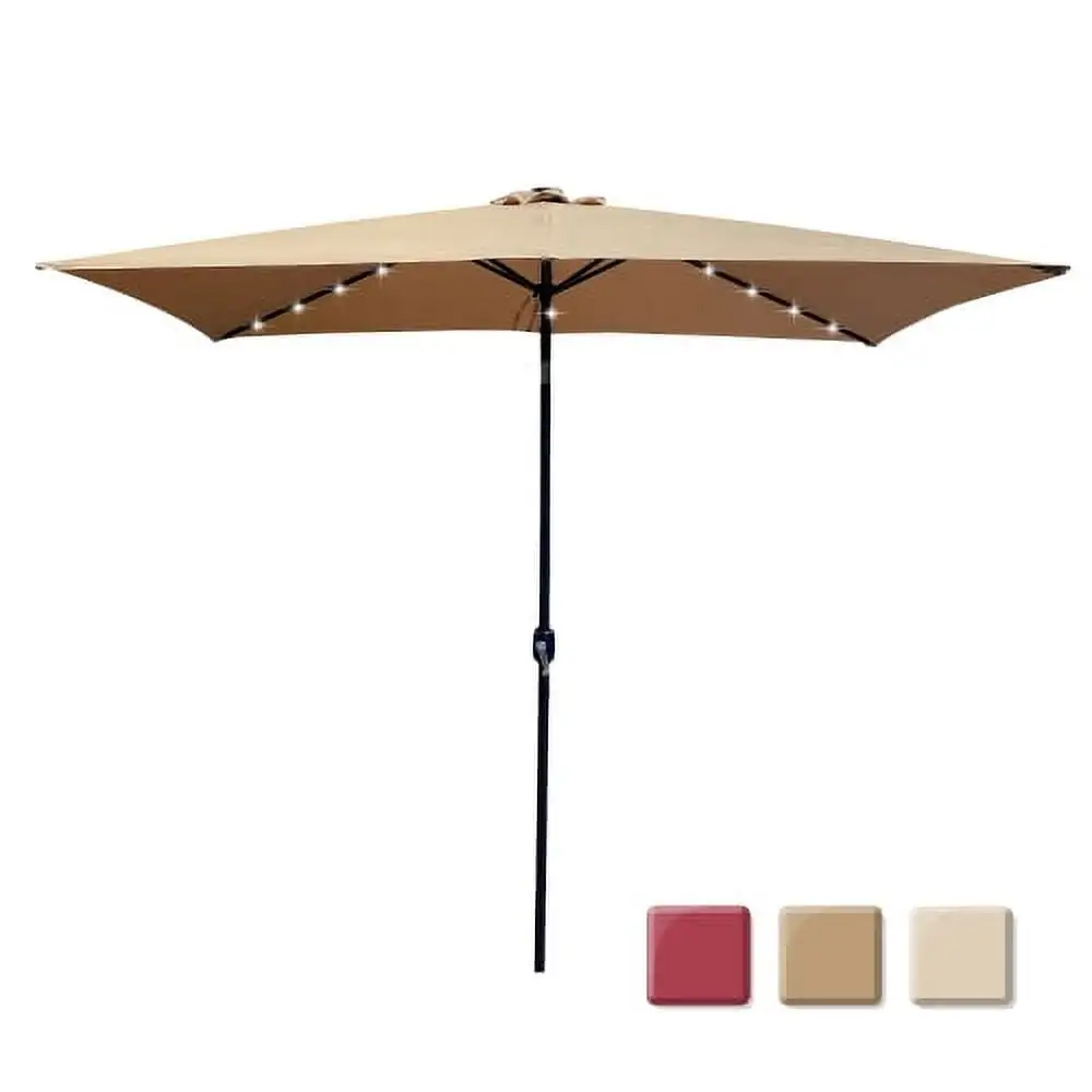 6.5 x 10ft Rectangular Patio Umbrella with 26 Solar LED Lights.Outdoor Table Umbrella with Push Button Tilt and Crank.Market Umbrella with 6 Durable Ribs.for Lawn Garden.Deck.Pool.Coffee