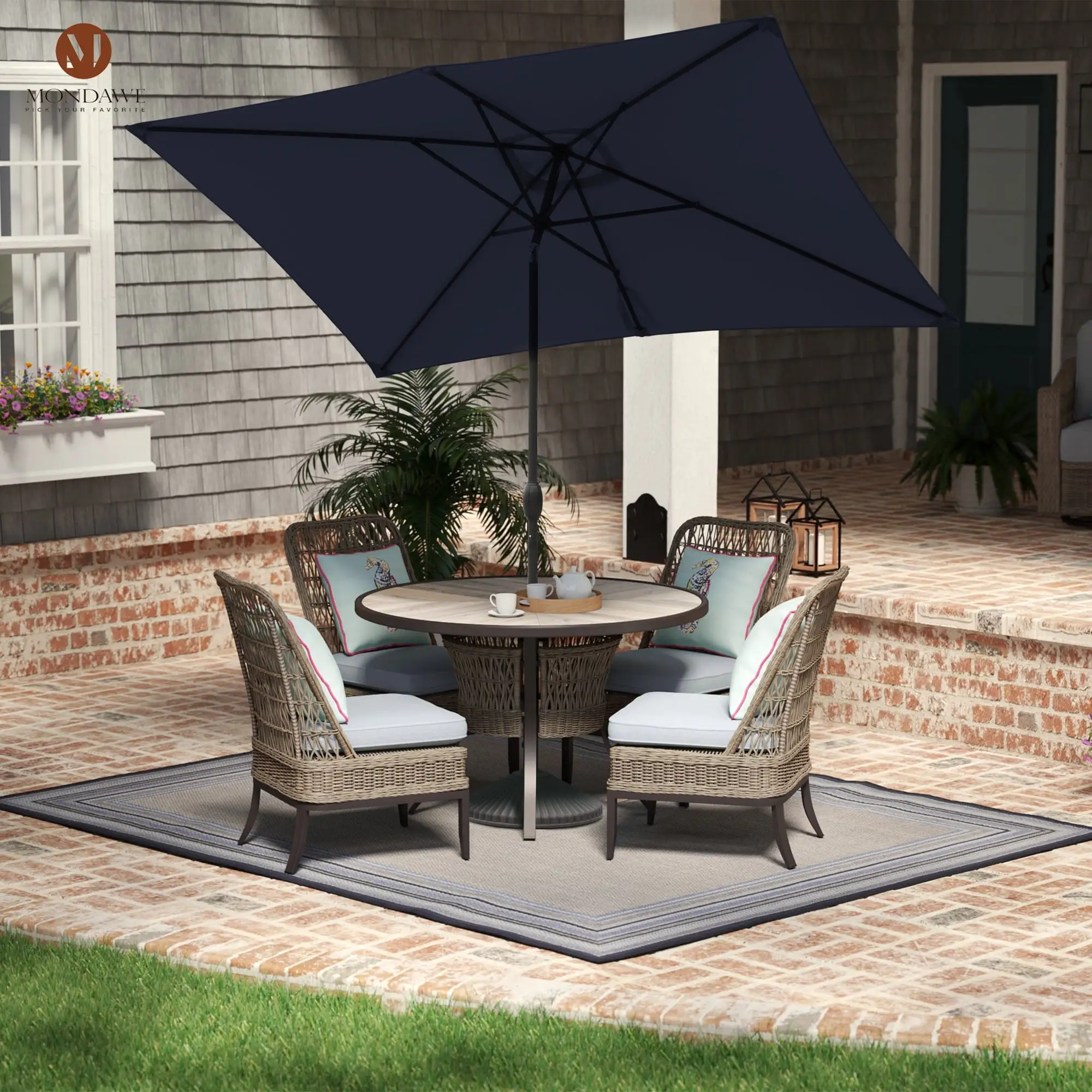 6.5 x 10ft Rectangular Patio Umbrella Outdoor Market Table Umbrella with Push Button Tilt and Crank for Garden(Navy Blue)