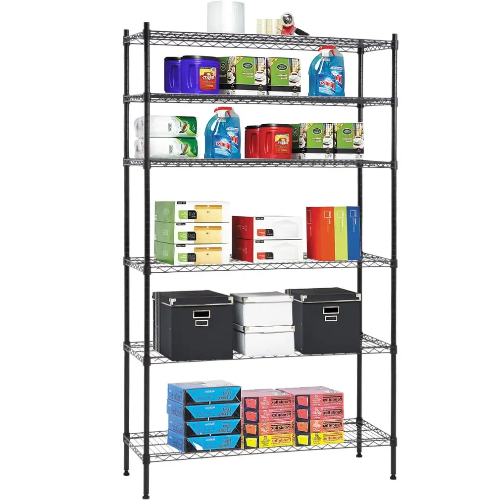 6 Shelf Wire Shelving Unit Heavy Duty Metal Storage Shelves NSF Wire Shelf Organizer Black Height Adjustable Utility Rolling wire Commercial Grade Layer Shelf Rack For Kitchen Bathroom Office