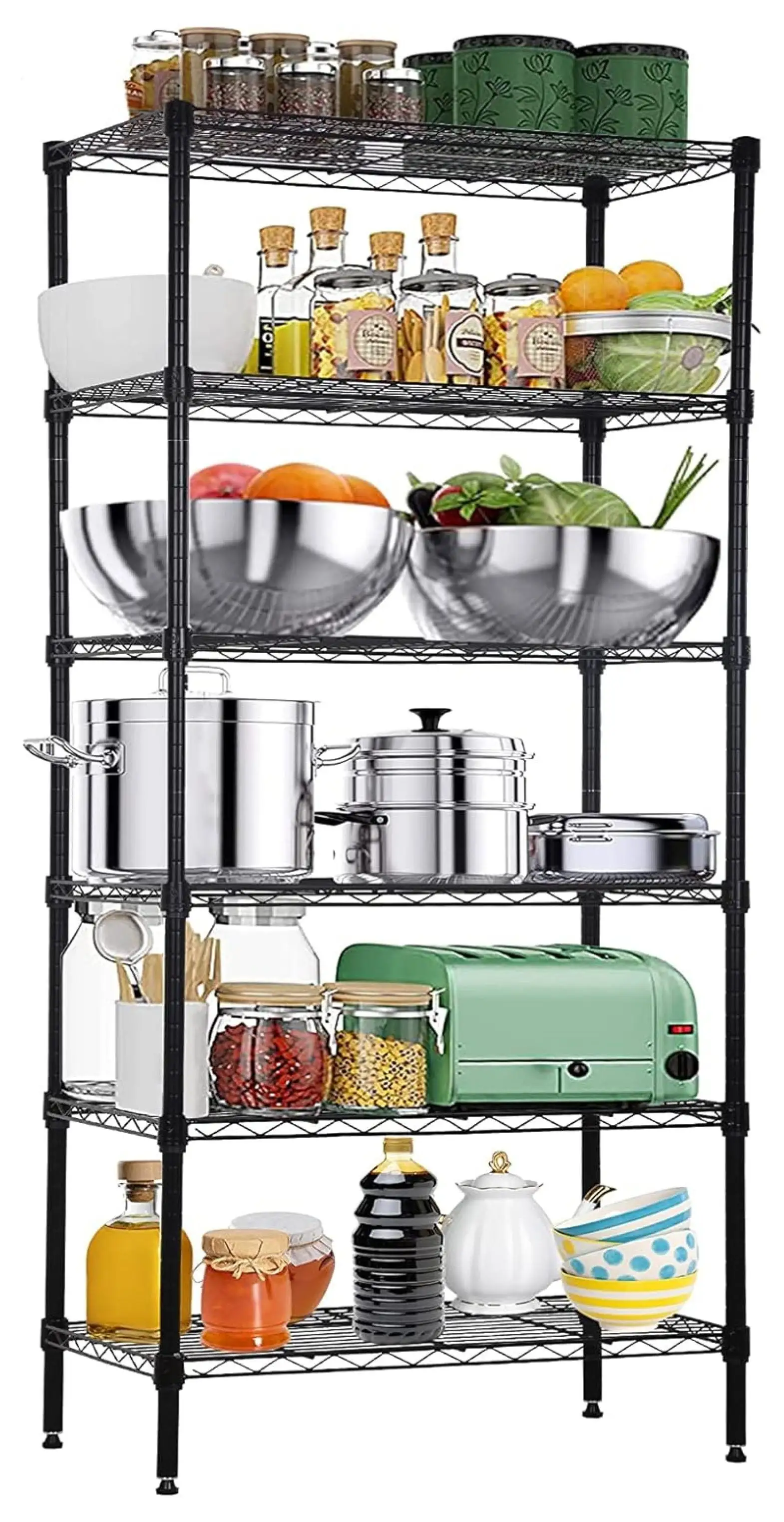 6-Tier Metal Wire Shelving Unit Snack Shelf Height Adjustable Storage Rack NSF Certified Storage Shelves 1500 Lbs Capacity Standing Utility Shelf for Laundry Kitchen Pantry Garage Organization