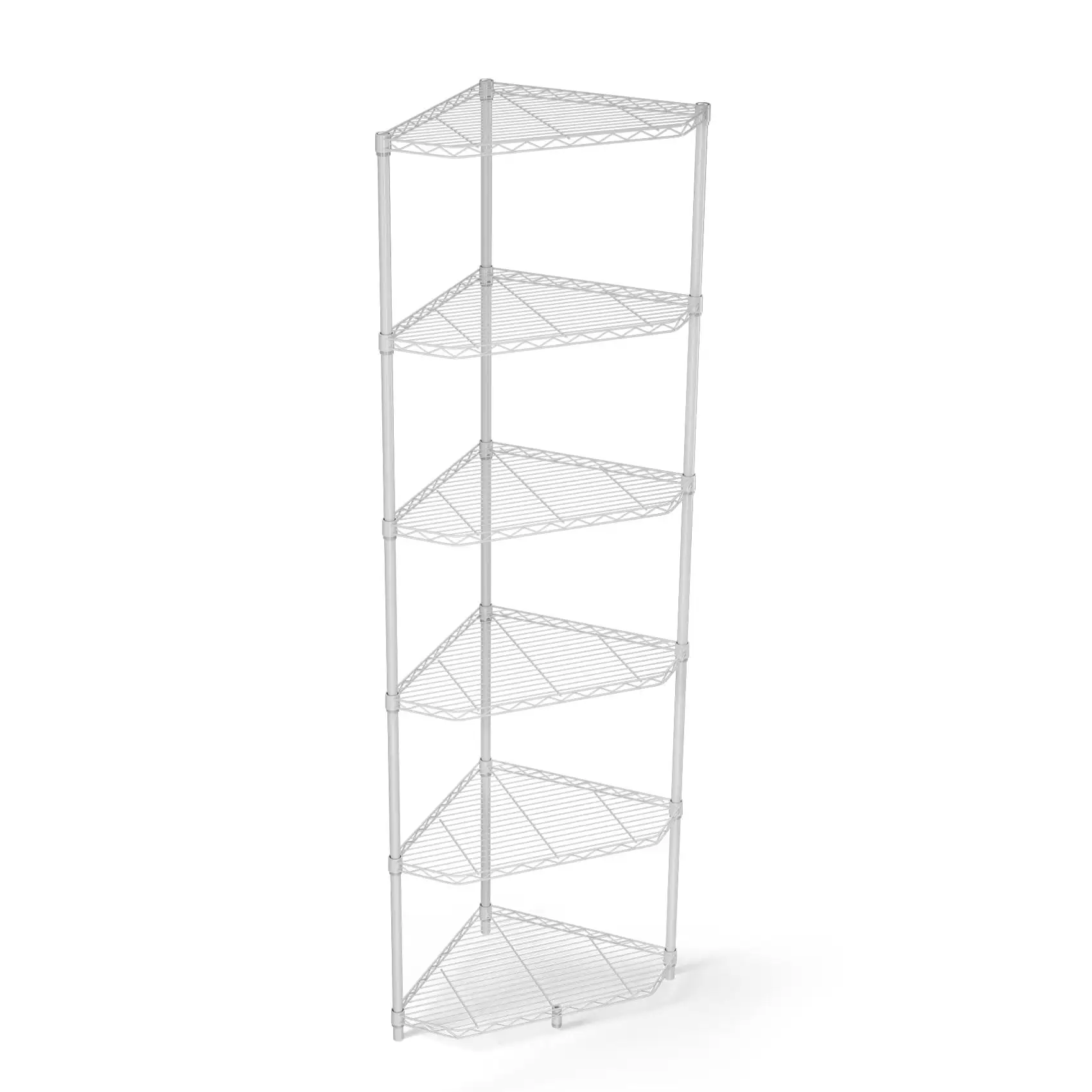 6-Tier Pentagonal Corner Wire Shelf Rack - Heavy Duty Chrome Rack for Free Standing Corner Storage in Bathroom. Living Room. Kitchen-White