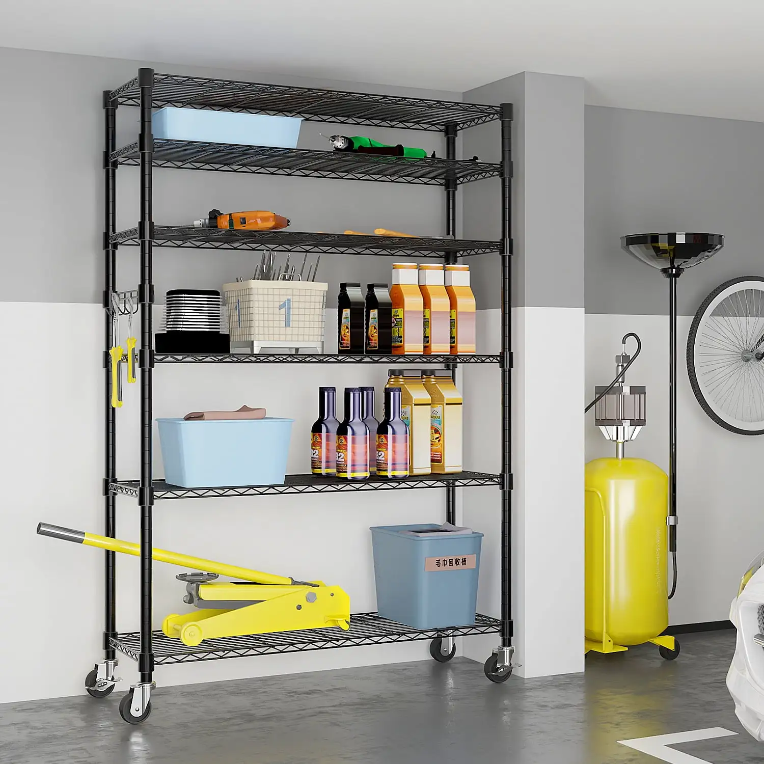 6 Tier Storage Shelves Steel Wire Shelving Unit with Wheels. 900LBS Weight Capacity disassembly and free assembly NSF-Certified Carbon Steel Storage Rack. Ideal for Warehouses. Kitchen. Garage