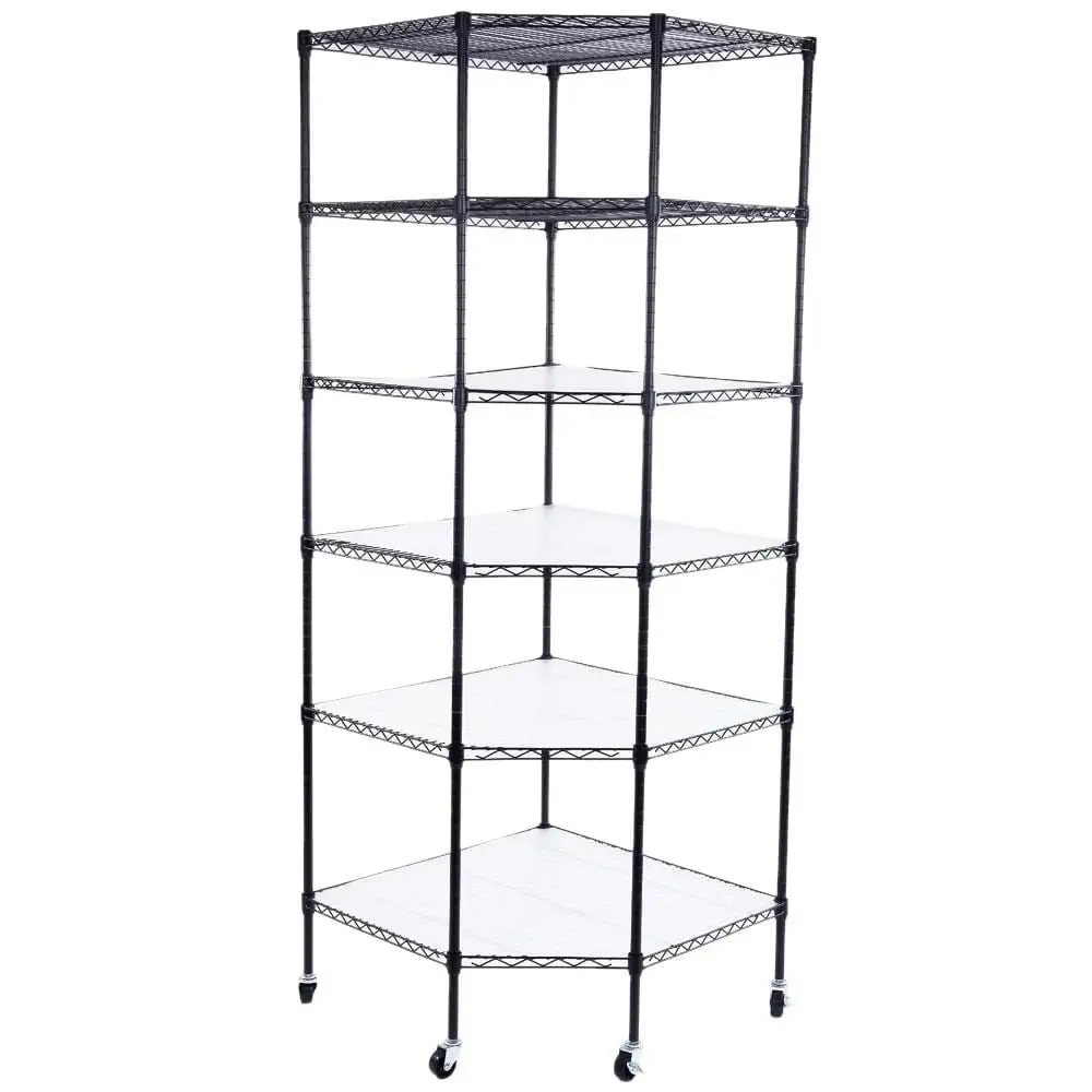 6-Tier Wire Shelving Rack Corner Unit Storage Adjustable Shelf Black