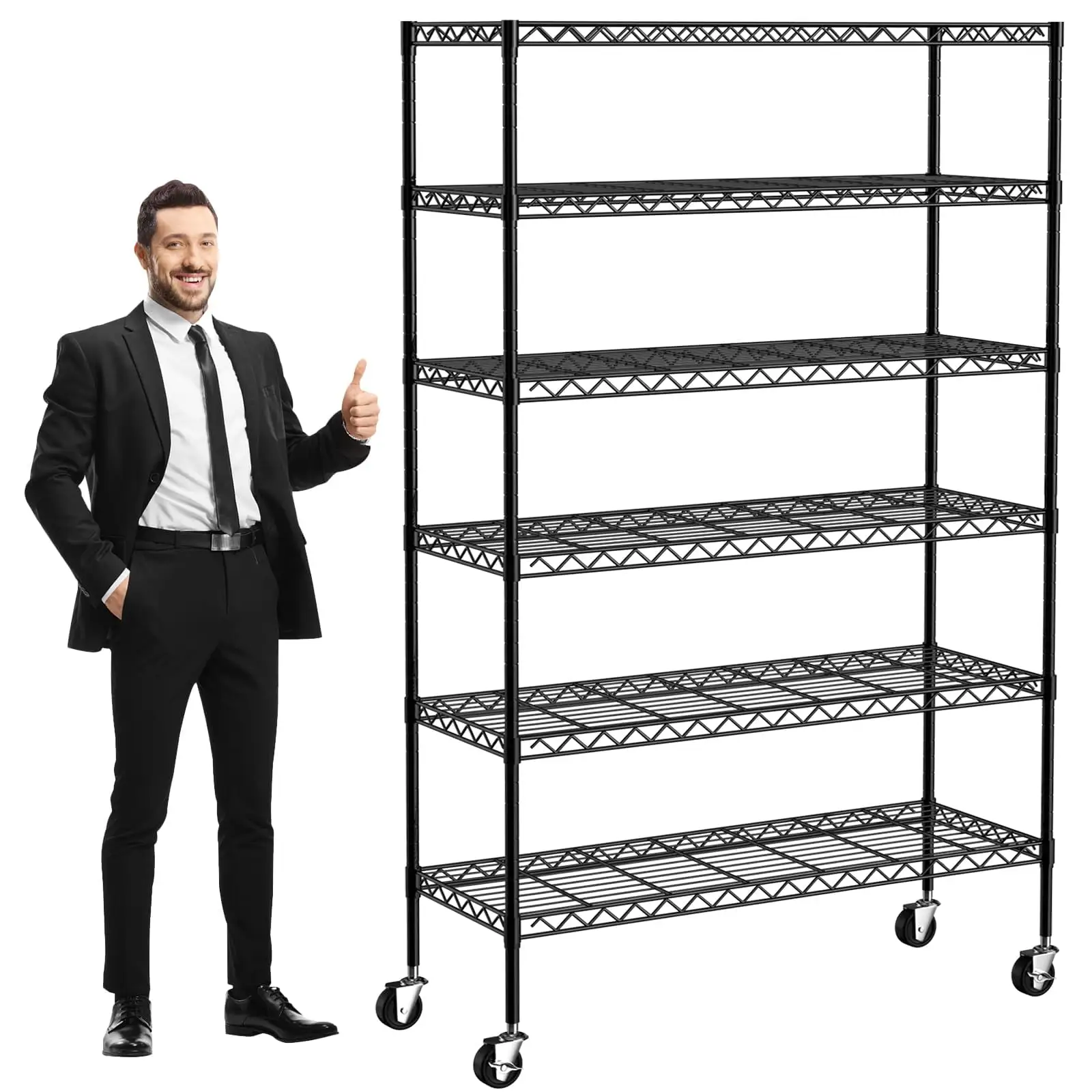 6-Tier Wire Shelving Unit 2100Lb Capacity Adjustable Storage Shelves Heavy Duty Storage Rack with Wheels NSF Metal Shelf for Closet Kitchen Garage Basement. 48 L x 18 W x 82 H. Black