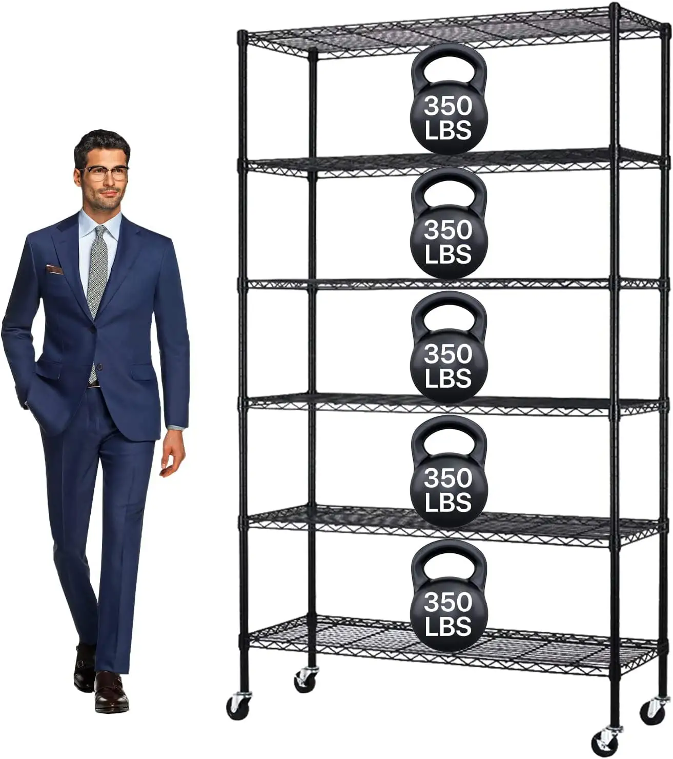 6 Tier Wire Shelving Unit Metal Storage Shelves w/Wheels. 350 Capacity Per Shelf. Heavy Duty Steel Garage Shelf. 48 L X 18 W X 82 H Pantry Kitchen Closet Racks