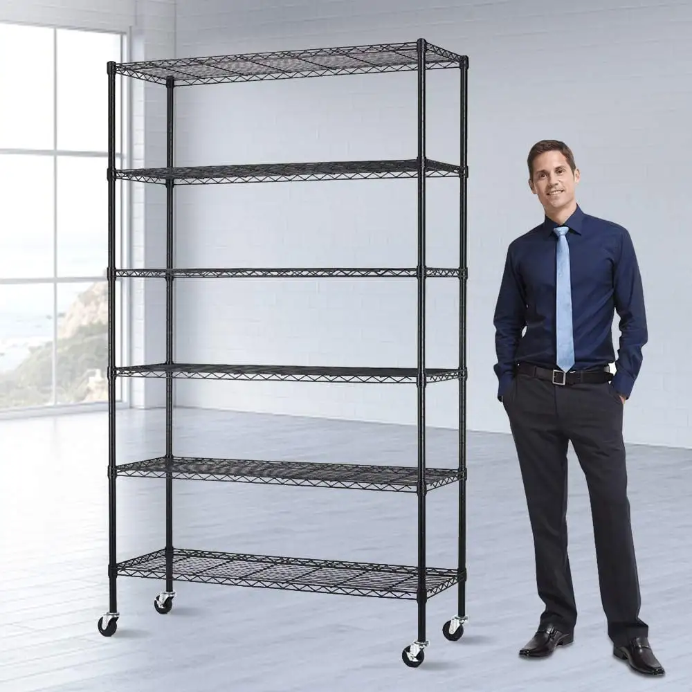 6 Tier Wire Shelving Unit with Wheels Adjustable Storage Shelves Heavy Duty Metal Wire Shelf Standing Garage Shelves for Multifunctional Home Storage.2100 lbs Weight Capacity