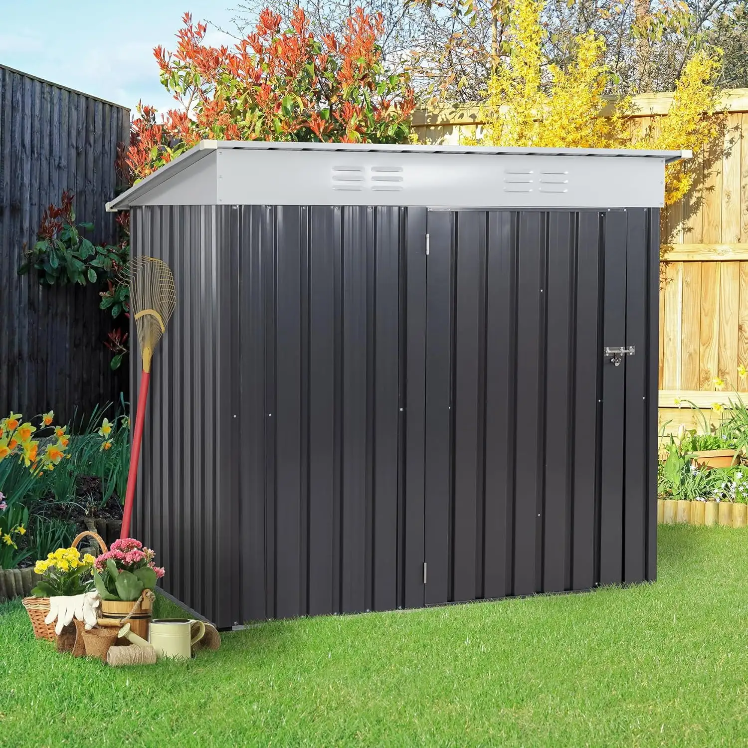 6 X 4 X 6 Ft Outdoor Storage Shed Clearance With Lockable Door Metal Garden Shed Steel Anti-Corrosion Storage House Waterproof Tool Shed For Backyard Patio. Lawn And Garden (Dark Gray)