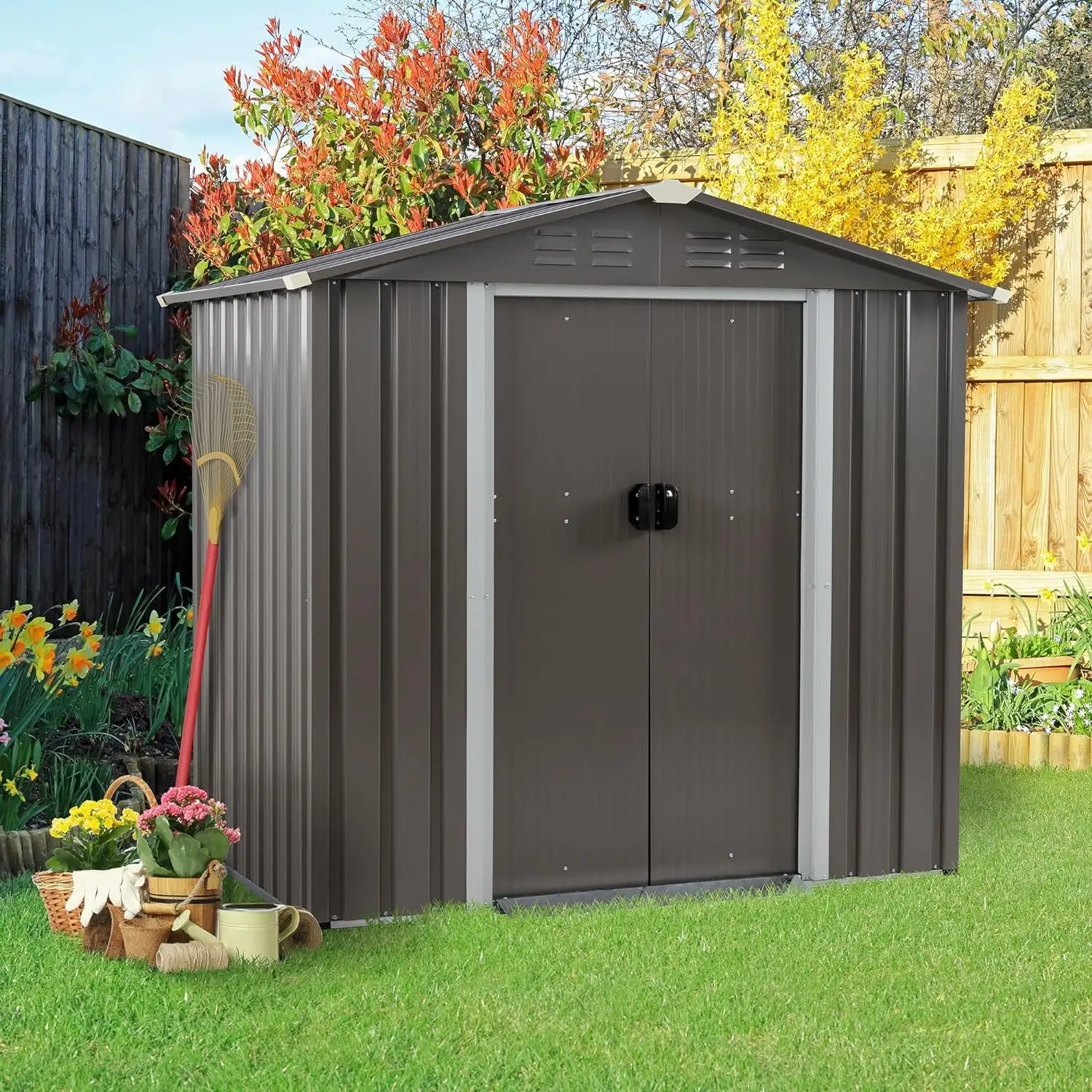 6 X 4 X 6 Ft Outdoor Storage Shed Clearance With Lockable Door Metal Garden Shed Steel Anti-Corrosion Storage House Waterproof Tool Shed For Backyard Patio. Lawn And Garden (Gray)