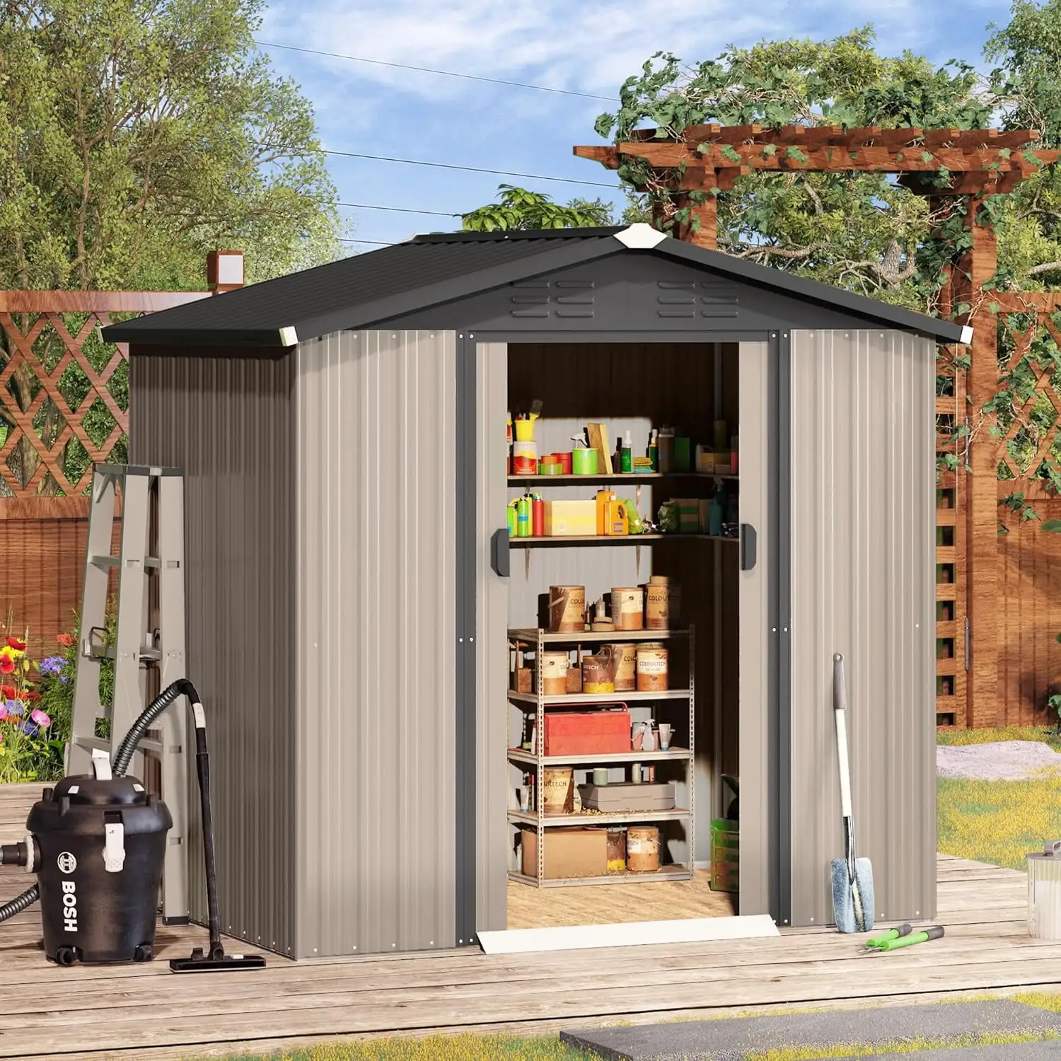 6 X 4 Ft Shed. Small Outdoor Storage Tool Shed (Sliding Door). Metal Garden Shed For Yard. Outdoor Storage Clearance In Grey