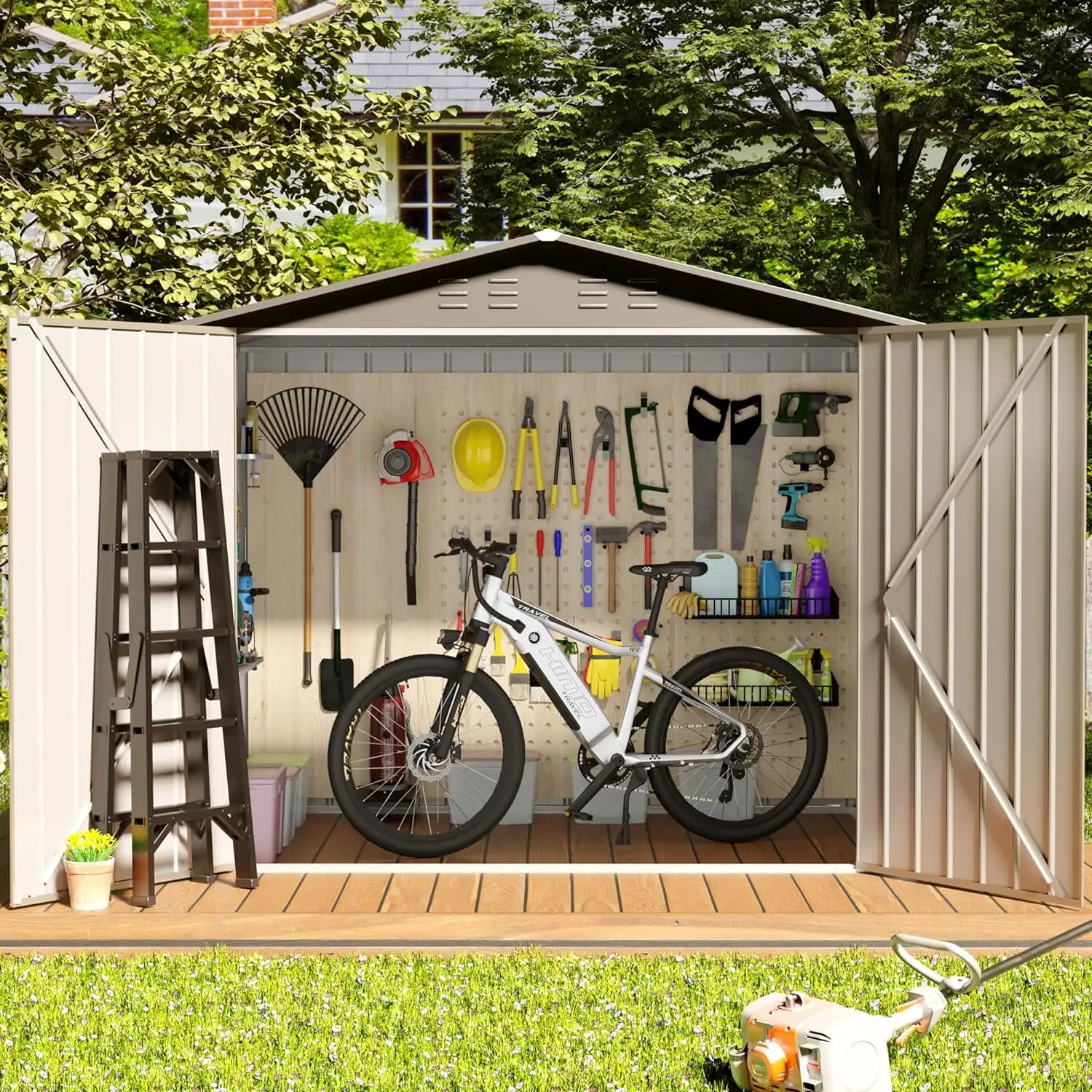 6' X 4' Outdoor Metal Storage Shed. Outdoor Metal Shed. All-Weather Resistant Steel Garden Shed With Double Lockable Door. Waterproof Metal Garden Tool Storage Shed For Patio. Backyard. Lawn