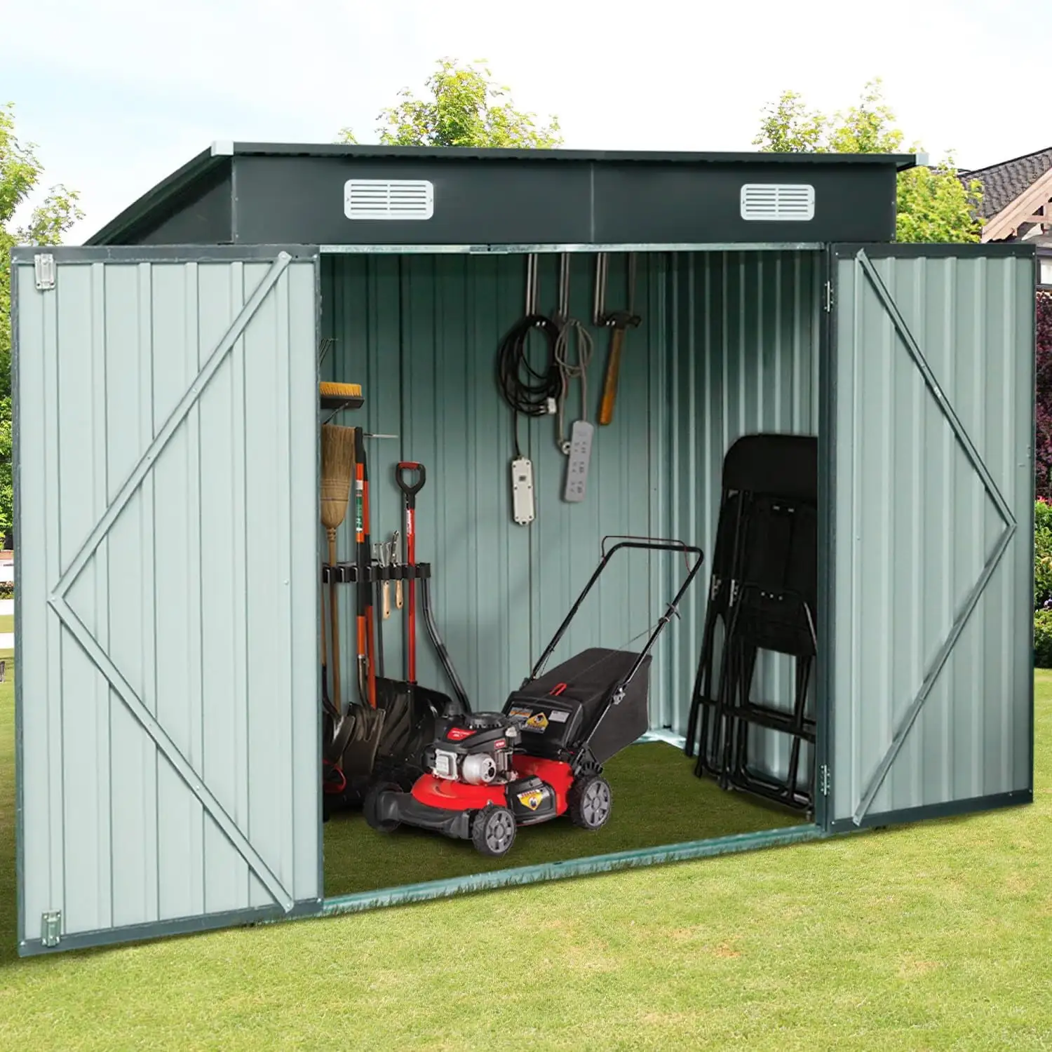 6' X 4' Outdoor Metal Storage Shed. Outdoor Shed. Galvanized Steel Garden Shed With Double Lockable Door. Tool Storage Shed For Patio. Backyard. Lawn