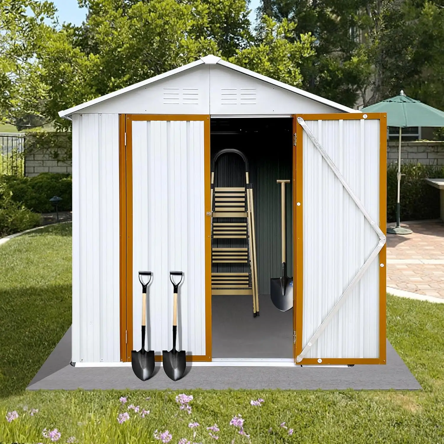 6 X 4Ft Outdoor Storage Shed.Anti-Corrosion Tool Shed With Sloping Roof.Heavy Duty Metal Tool Sheds Storage House W/Lockable Door & Air Vent For Garden. Patio. Lawn.Backyard