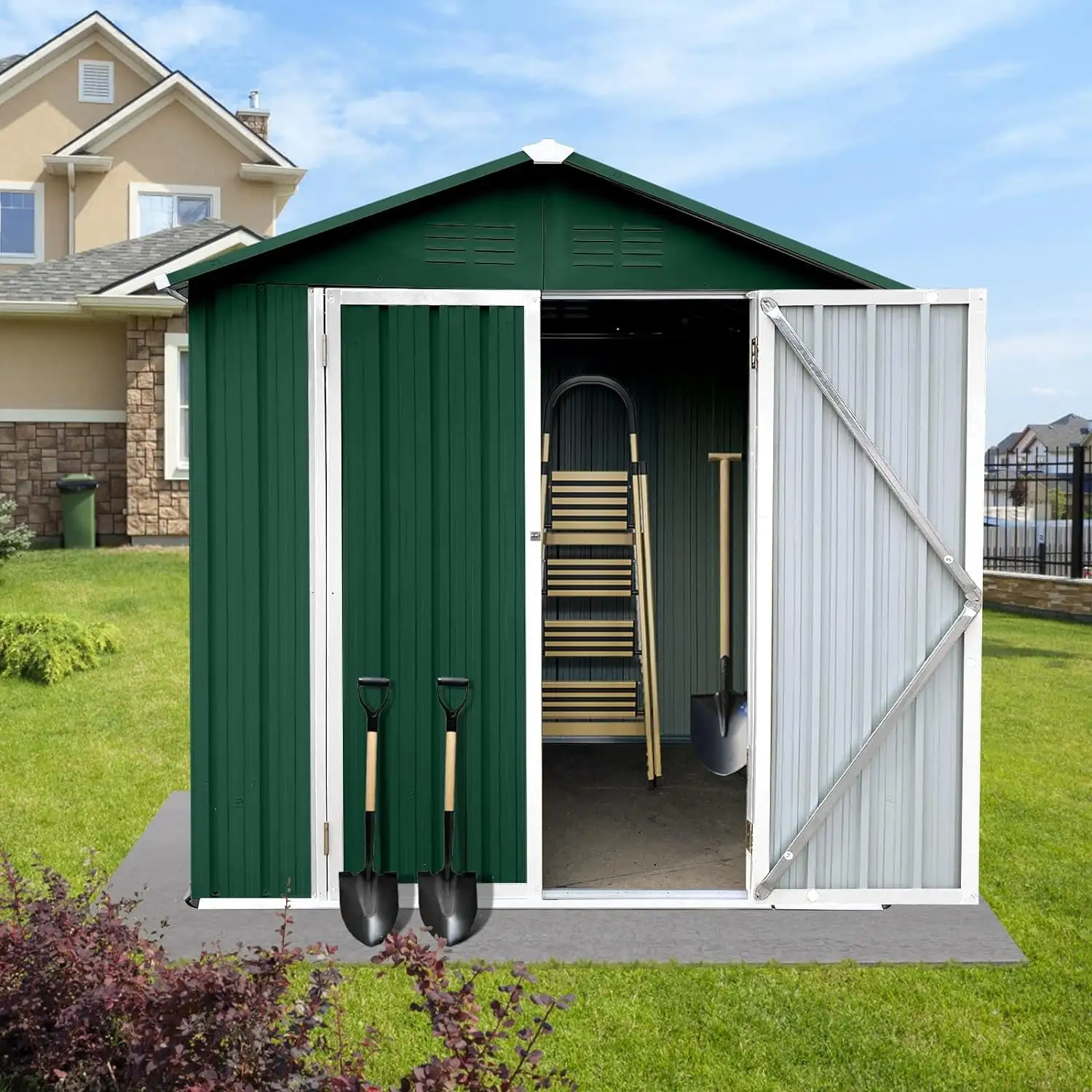 6 X 4Ft Outdoor Storage Shed.Anti-Corrosion Tool Shed With Sloping Roof.Heavy Duty Metal Tool Sheds Storage House W/Lockable Door & Air Vent For Garden. Patio. Lawn