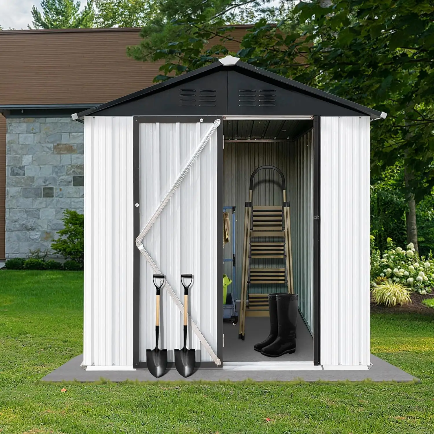 6 X 4Ft Outdoor Storage Shed.Anti-Corrosion Tool Shed With Sloping Roof.Heavy Duty Metal Tool Sheds Storage House W/Lockable Door & Air Vent For Garden. Patio. Lawn