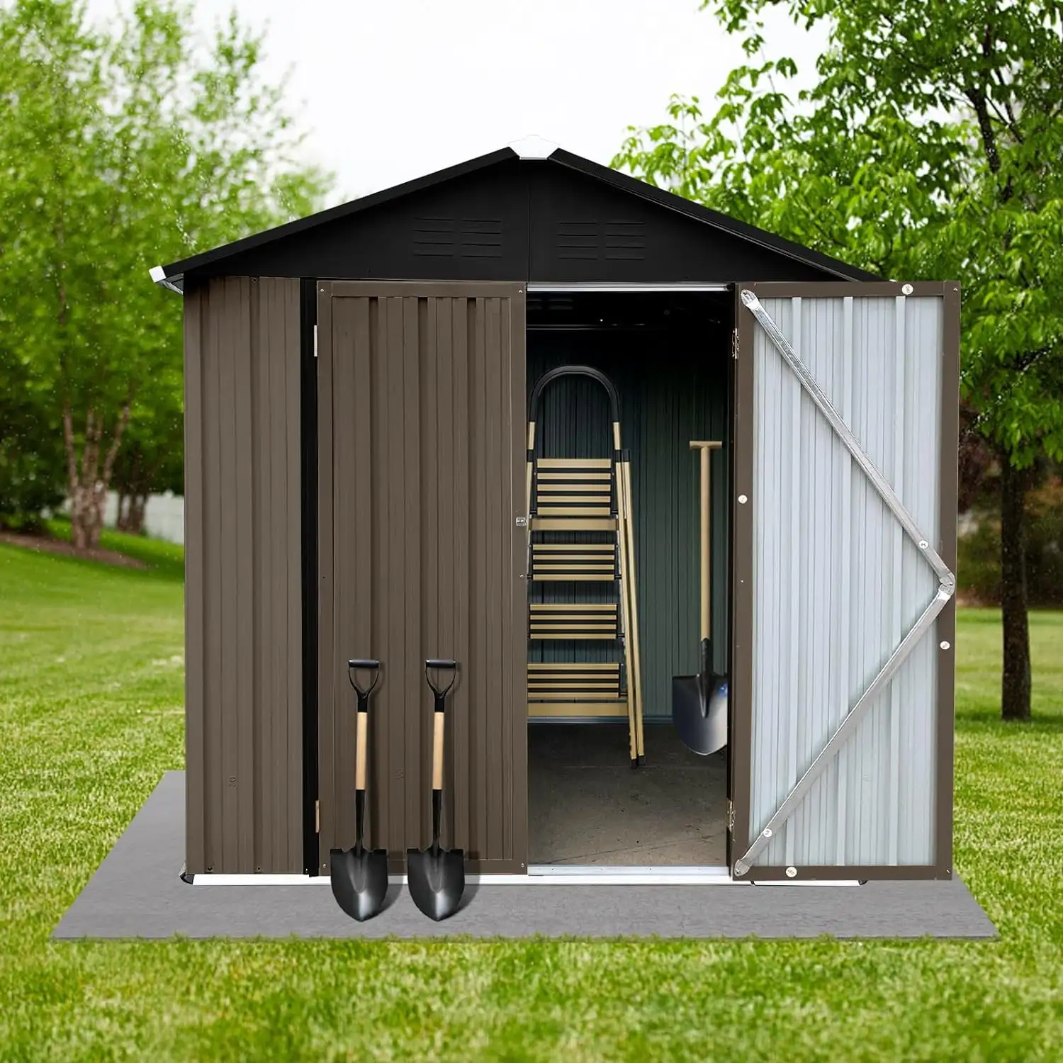 6 X 4Ft Outdoor Storage Shed.Anti-Corrosion Tool Shed With Sloping Roof.Heavy Duty Metal Tool Sheds Storage House W/Lockable Door & Air Vent For Garden. Patio. Lawn