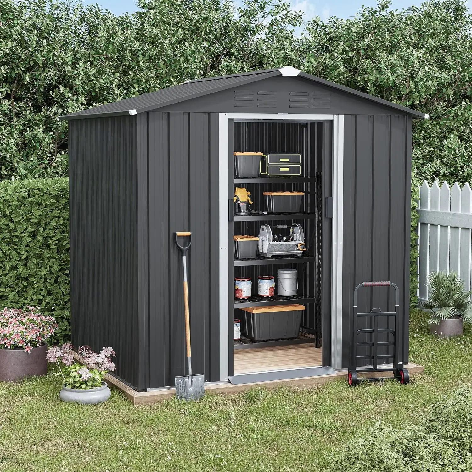 6 X 4Ft Outdoor Storage Shed Waterproof. Large Garden Tool Shed With Air Vents And Lockable Sliding Door. Shed Storage House. Metal Shed Outdoor Storage For Garden. Patio. Backyard. Lawn