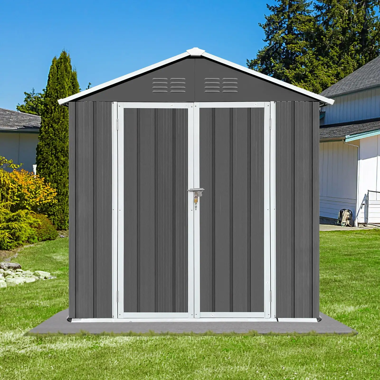 6 ft. W x 4 ft. D Galvanized Steel Metal Sheds & Outdoor Storage Shed - 6 ft. W x 4 ft. D Dark Grey