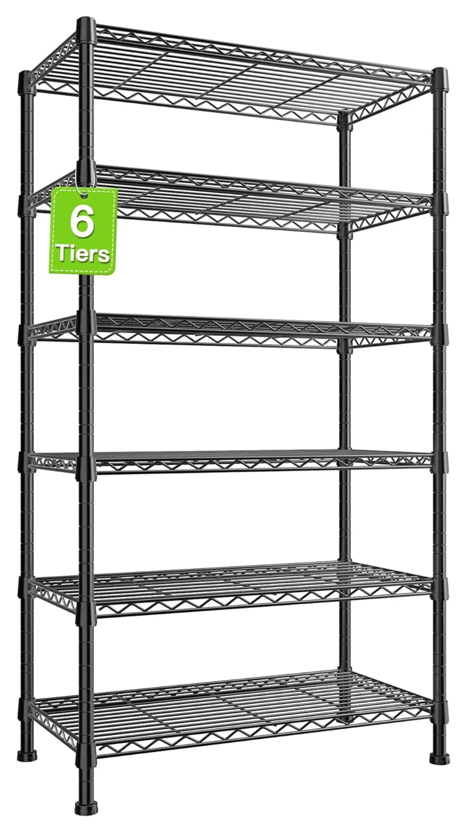 6-tire Wire Shelving Rack.Storage Shelves Metal Shelves for Storage Load 1000 LBS.Heavy Duty Shelving Unit with Wire Shelf Adjustable Pantry Shelf Bathroom Kitchen Garage Black 24 Wx14 Dx71 H