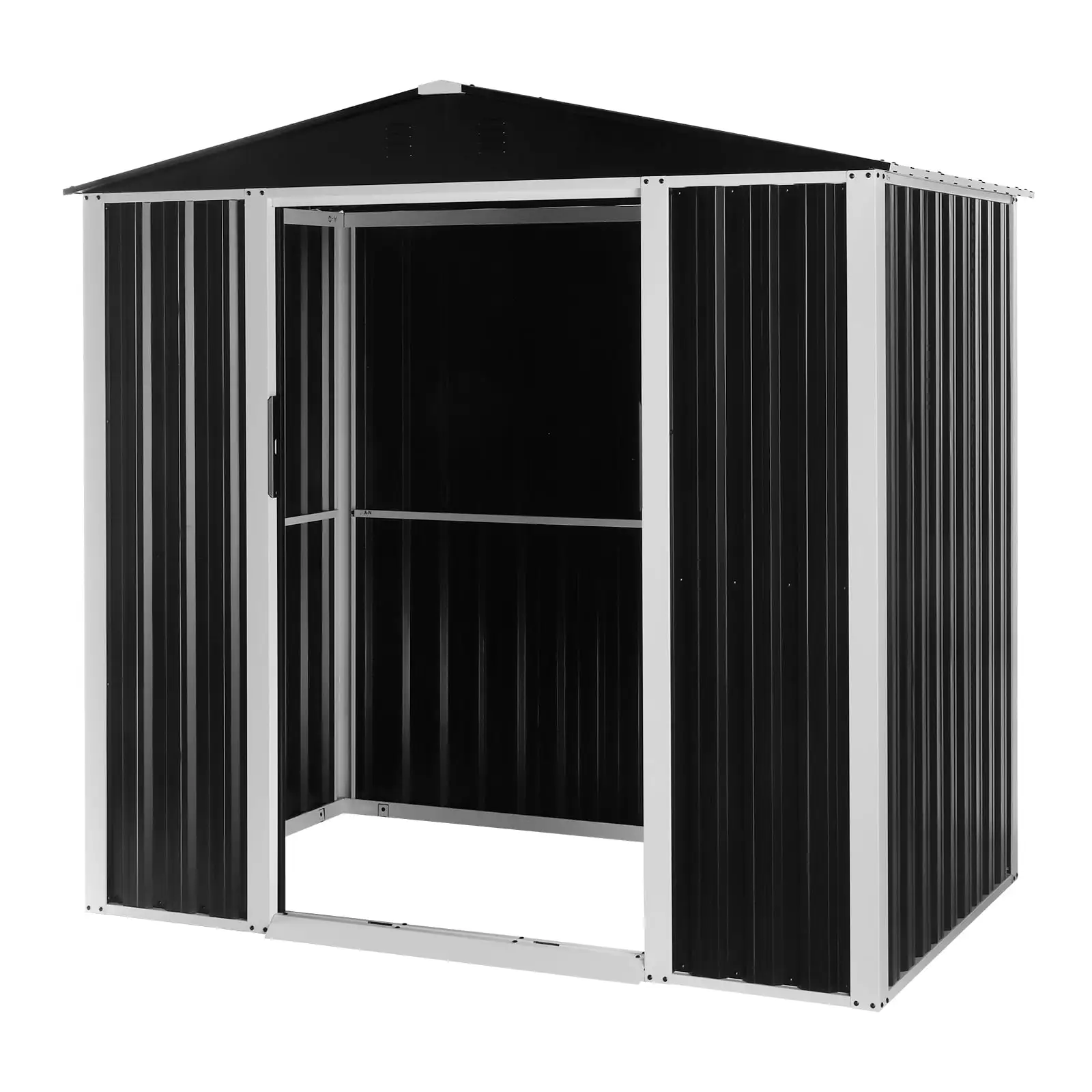 6 x 4 FT Outdoor Storage Shed Black. Metal Garden Storage House with Double Sliding Doors for Backyard Outdoor Patio