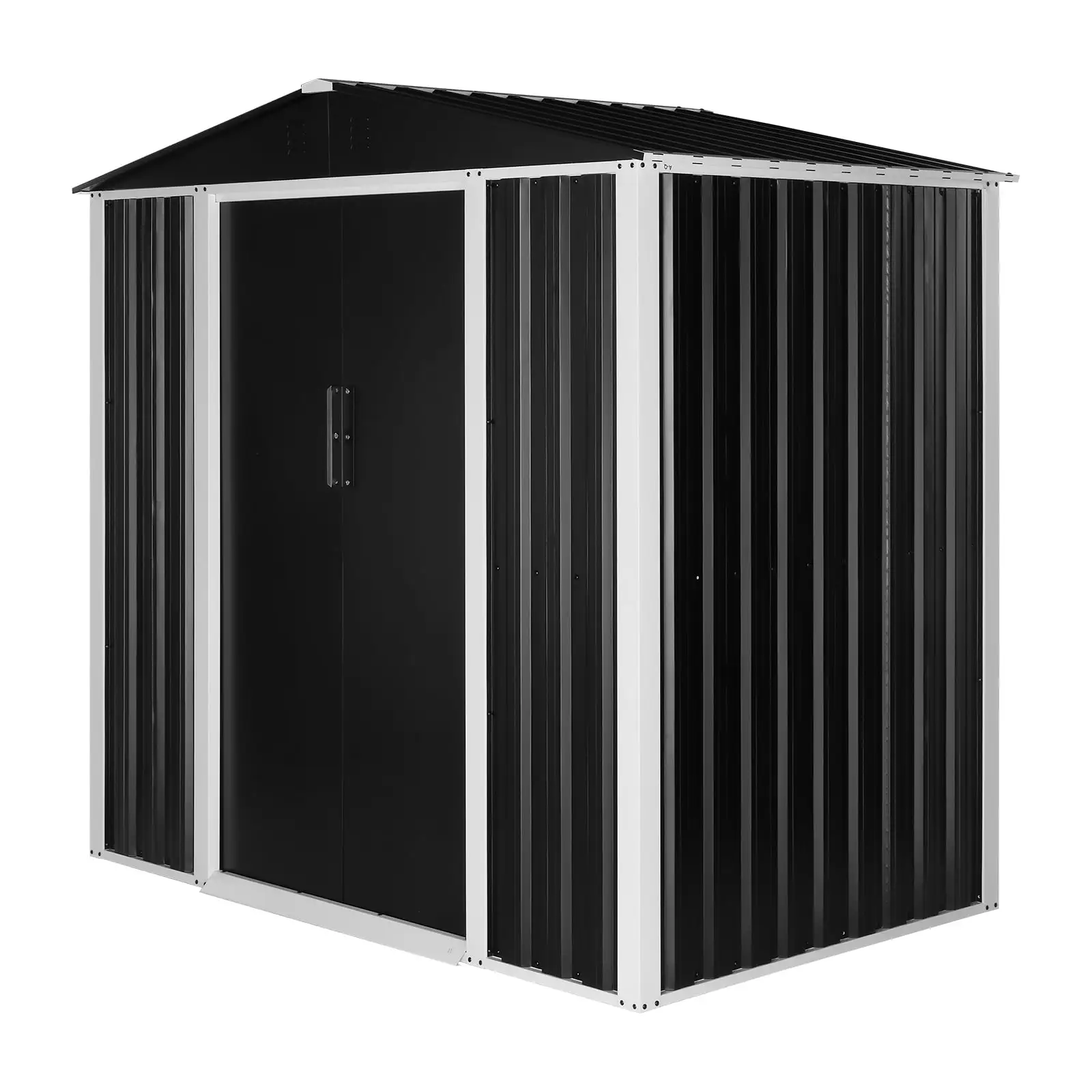 6 x 4 FT Outdoor Storage Shed. Metal Garden Storage House with Double Sliding Doors for Backyard Outdoor Patio. Black