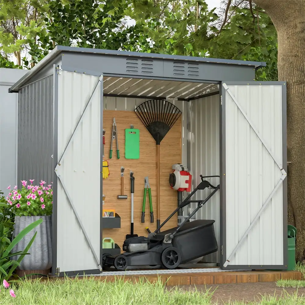 6 x 4 ft Outdoor Storage Shed. All Weather Tool Shed with Large Storage Space for Garden Backyard Lawn. Black