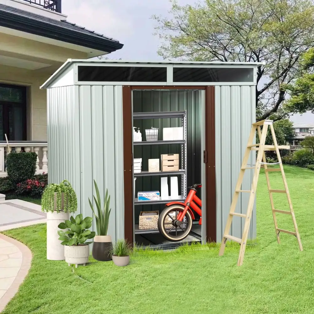 6' x 5' Metal Outdoor Storage Shed. Lockable Steel Garden Shed. Utility Tool Shed Storage House with Design of Lockable Doors for Backyard. Garden. Patio. Lawn and Other Scenarios