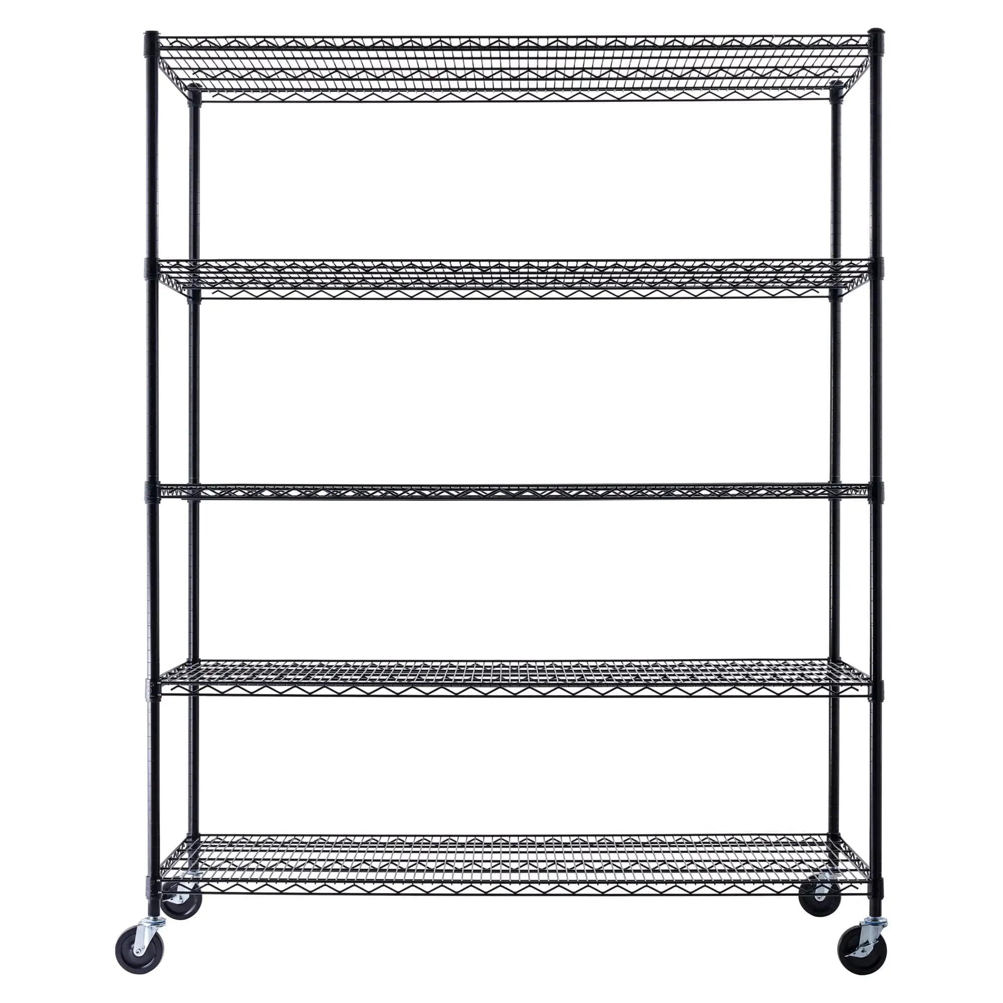 60 x 24 x 72 Black 5-Tier Wire Shelving NSF 3000 LBS Max Capacity Heavy Duty Steel Storage Rack for Commercial. Residential. Warehouse. Industrial. and Hospital Uses (Includes Casters)